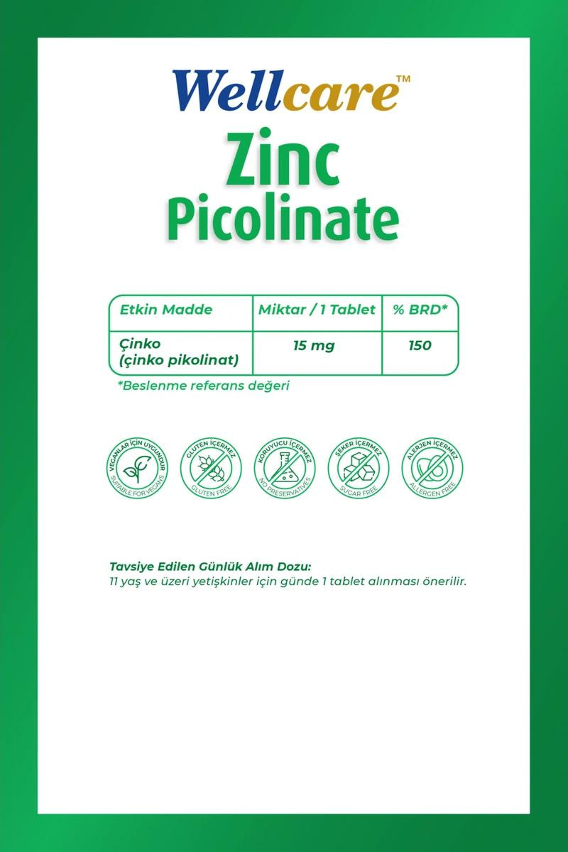 WellcareWellcare Zinc Picolinate 15 mg 60 TabletWellcare Çinko Pikolinat 15 mg | Emilimi Yüksek Çinko Desteği