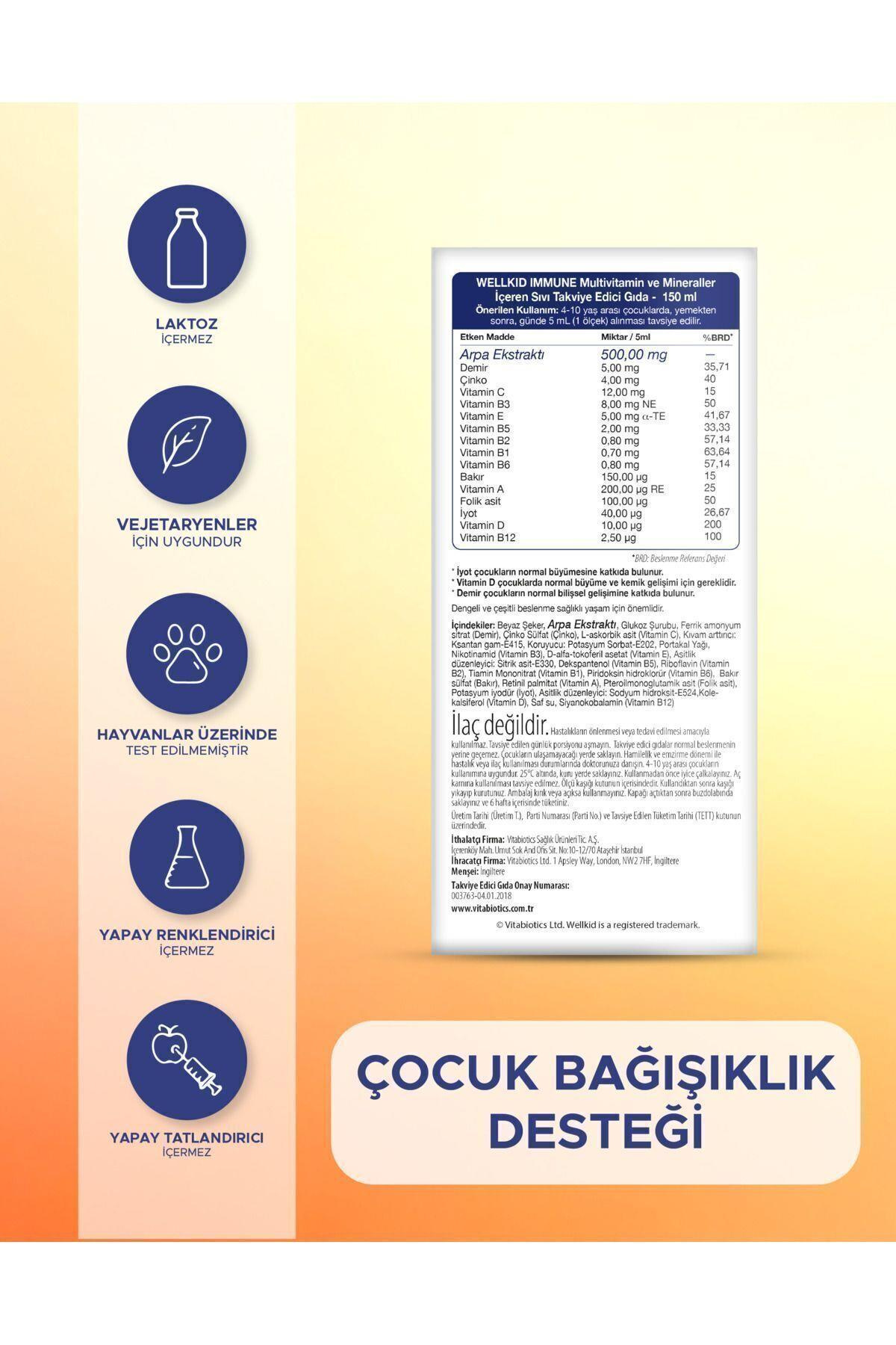 WellkidImmune Liquid Arpa Matı Ekstresi İçeren Çocuklara Özel Bağışıklık Destekleyici Vitamin 150 ml