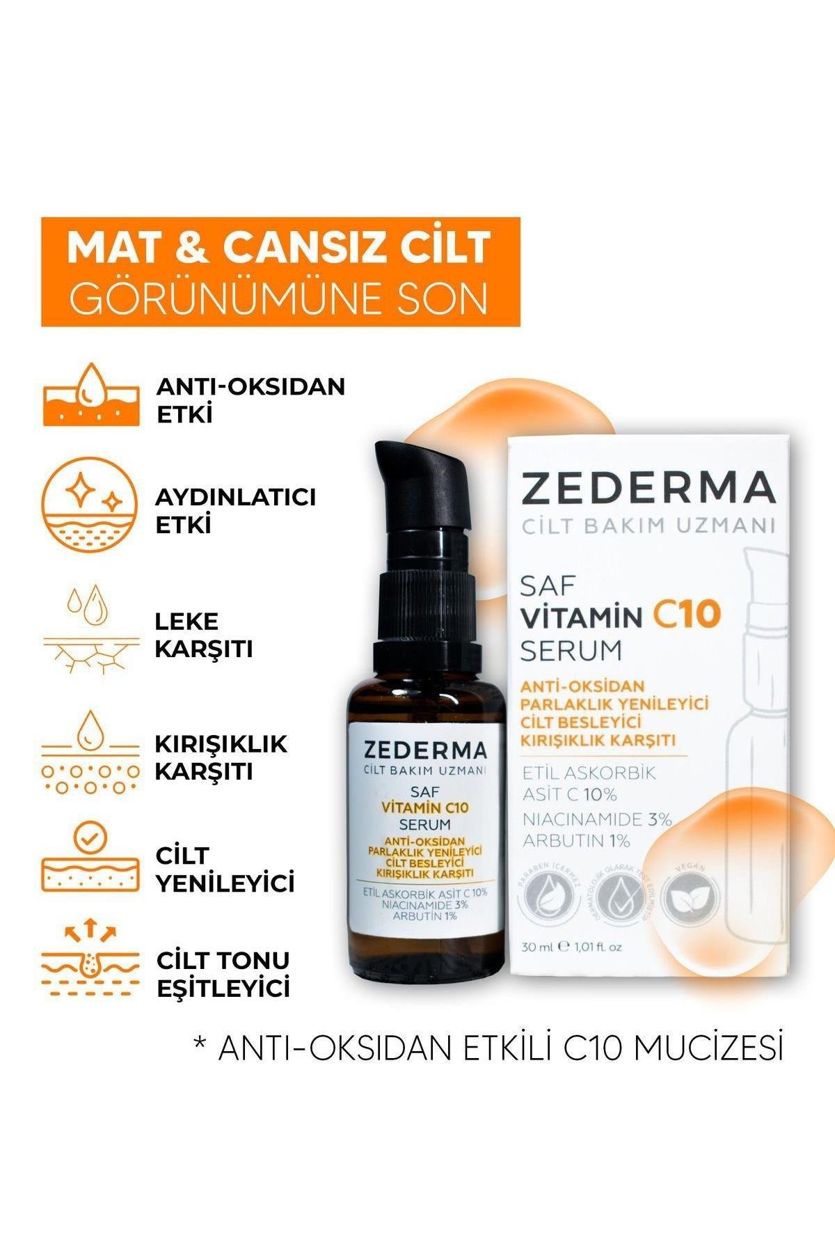 ZedermaZederma Vitamin C10 Serum 30 mlZederma Saf Vitamin C 10 Serum 30 ml Fiyatı ve Özellikleri | Mutlufiyatlar