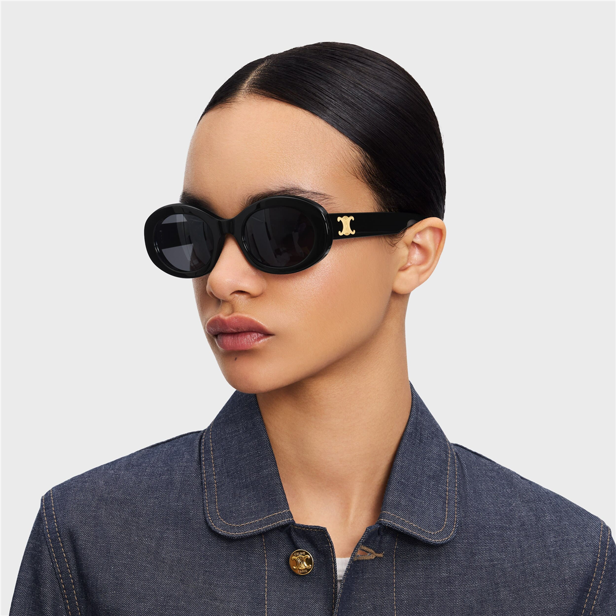 Celine Triomphe CL 40194U 01A Siyah Oval Kadın Güneş Gözlüğü | Brandeyes