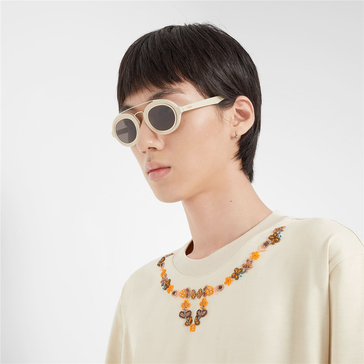FENDI FF Around Oval Fildişi Erkek Güneş Gözlüğü