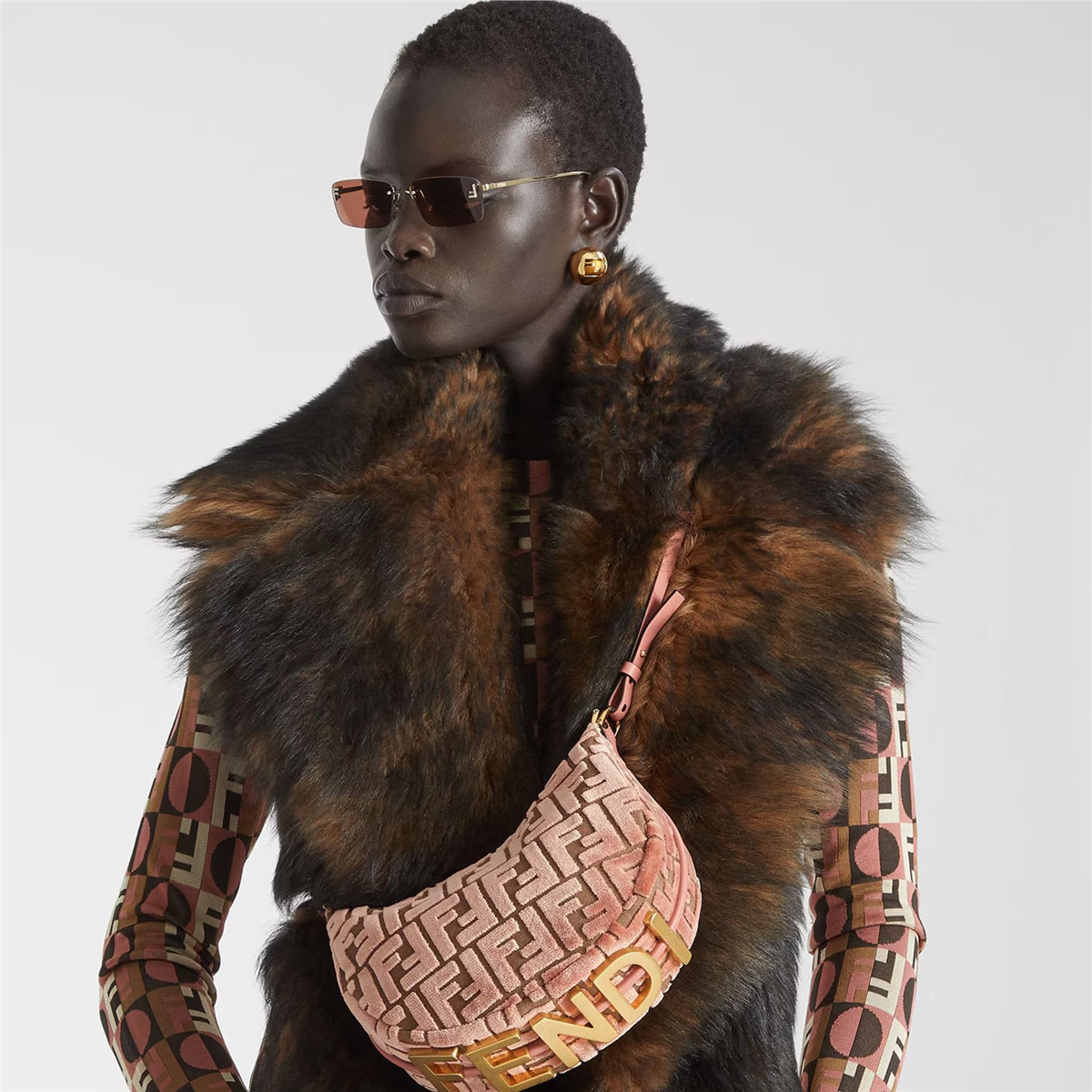 FENDI First Crystal Dikdörtgen Gold Kadın Güneş Gözlüğü