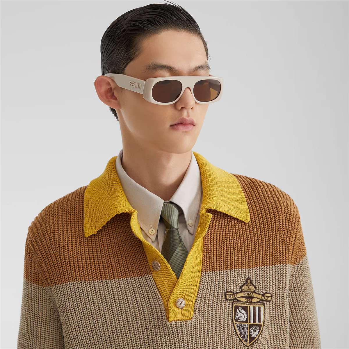 FENDI Signature Geometrik Fildişi Erkek Güneş Gözlüğü