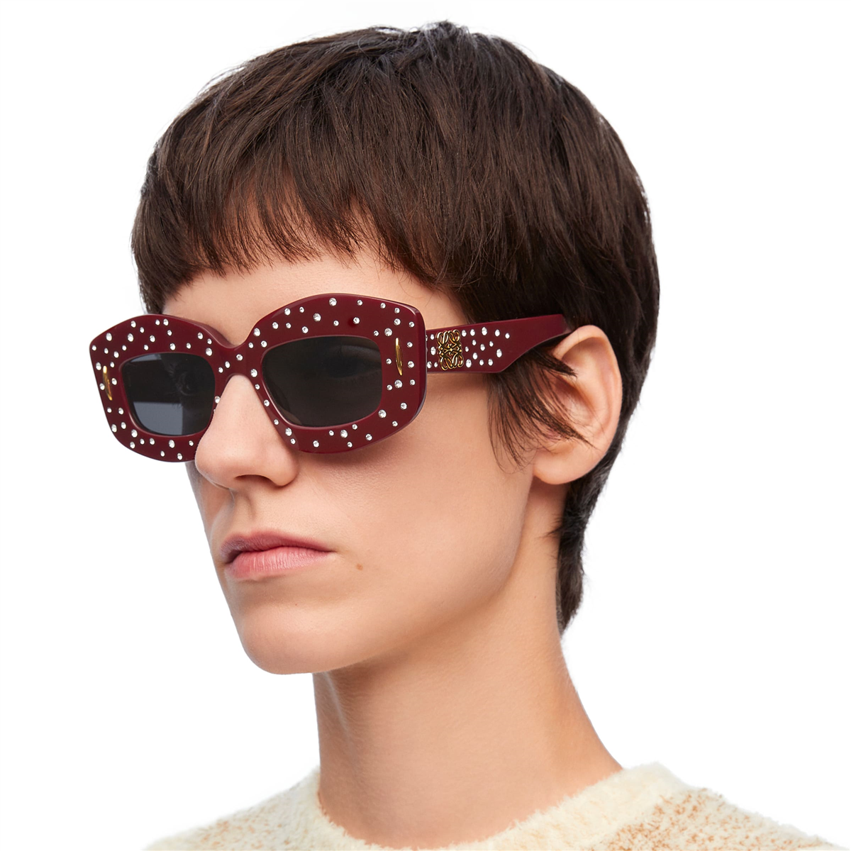 Loewe Smooth Pavé Screen Dikdörtgen Bordo Kadın Güneş Gözlüğü | Brandeyes