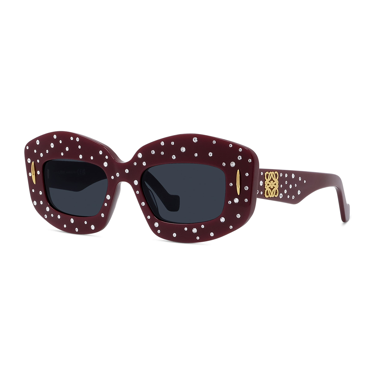 Loewe Smooth Pavé Screen Dikdörtgen Bordo Kadın Güneş Gözlüğü | Brandeyes