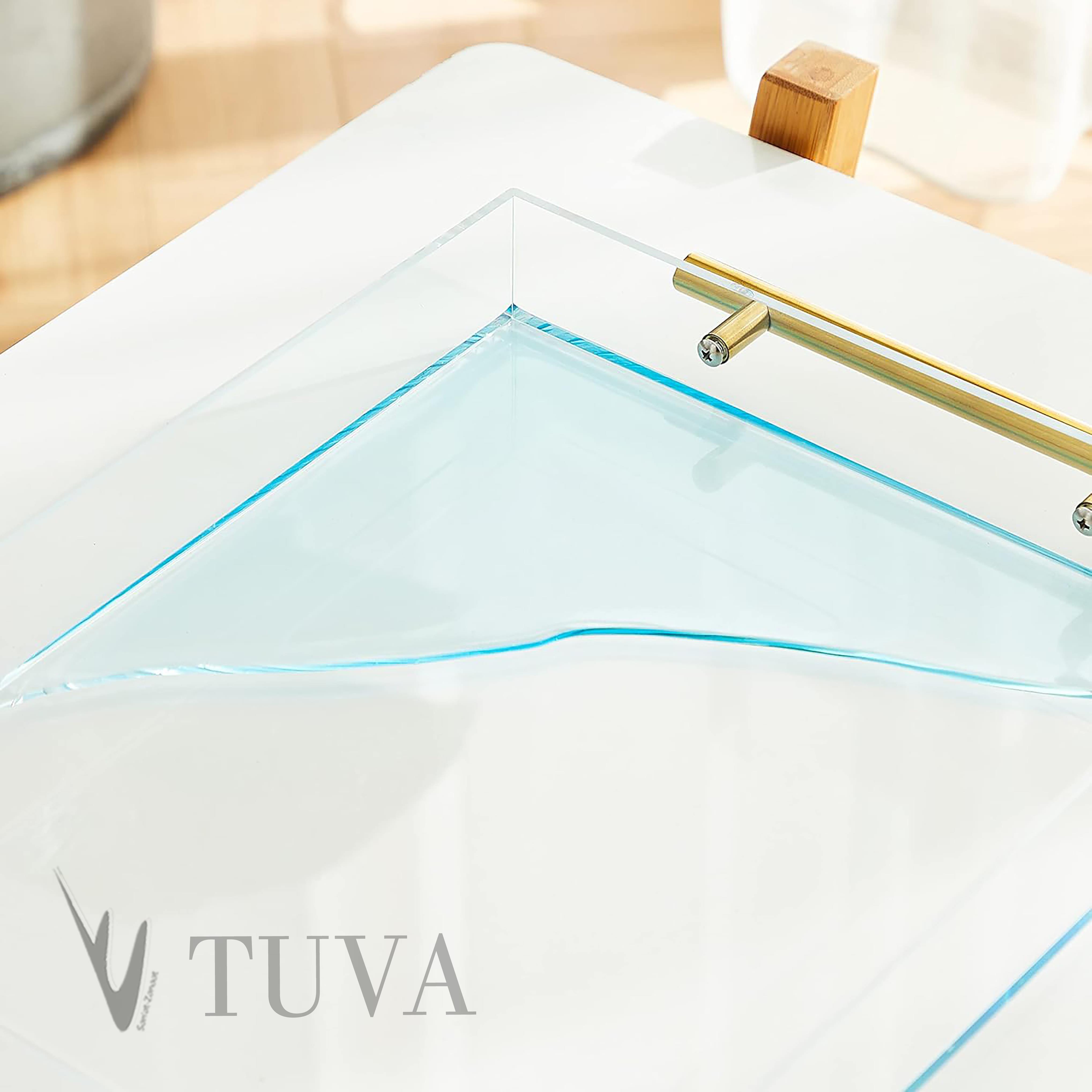 Altın Tutmaklı Modern Pleksi Tepsi | Tuva Premium Sunum ve Elit Dekoratif Servis Standı