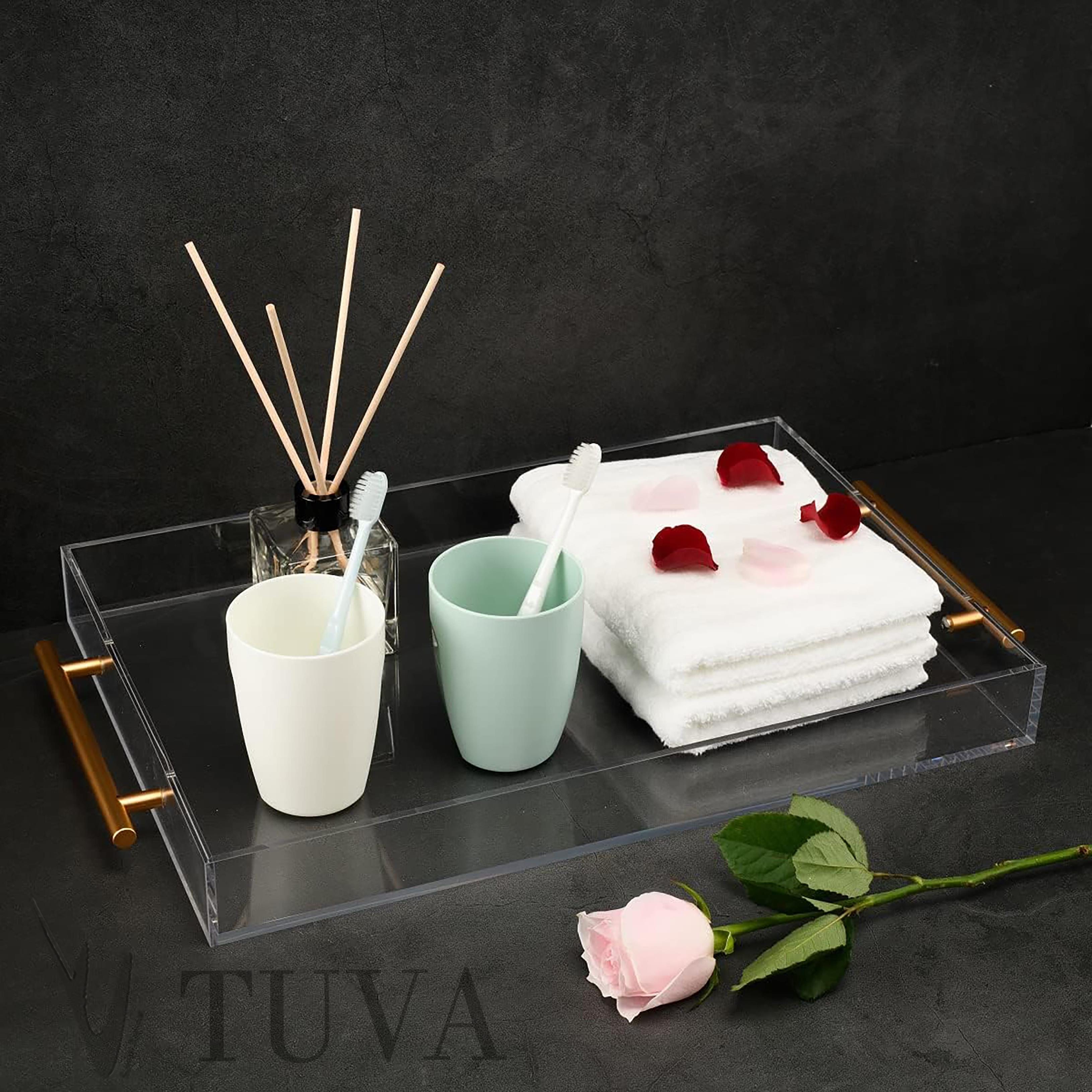 Altın Tutmaklı Modern Pleksi Tepsi | Tuva Premium Sunum ve Elit Dekoratif Servis Standı