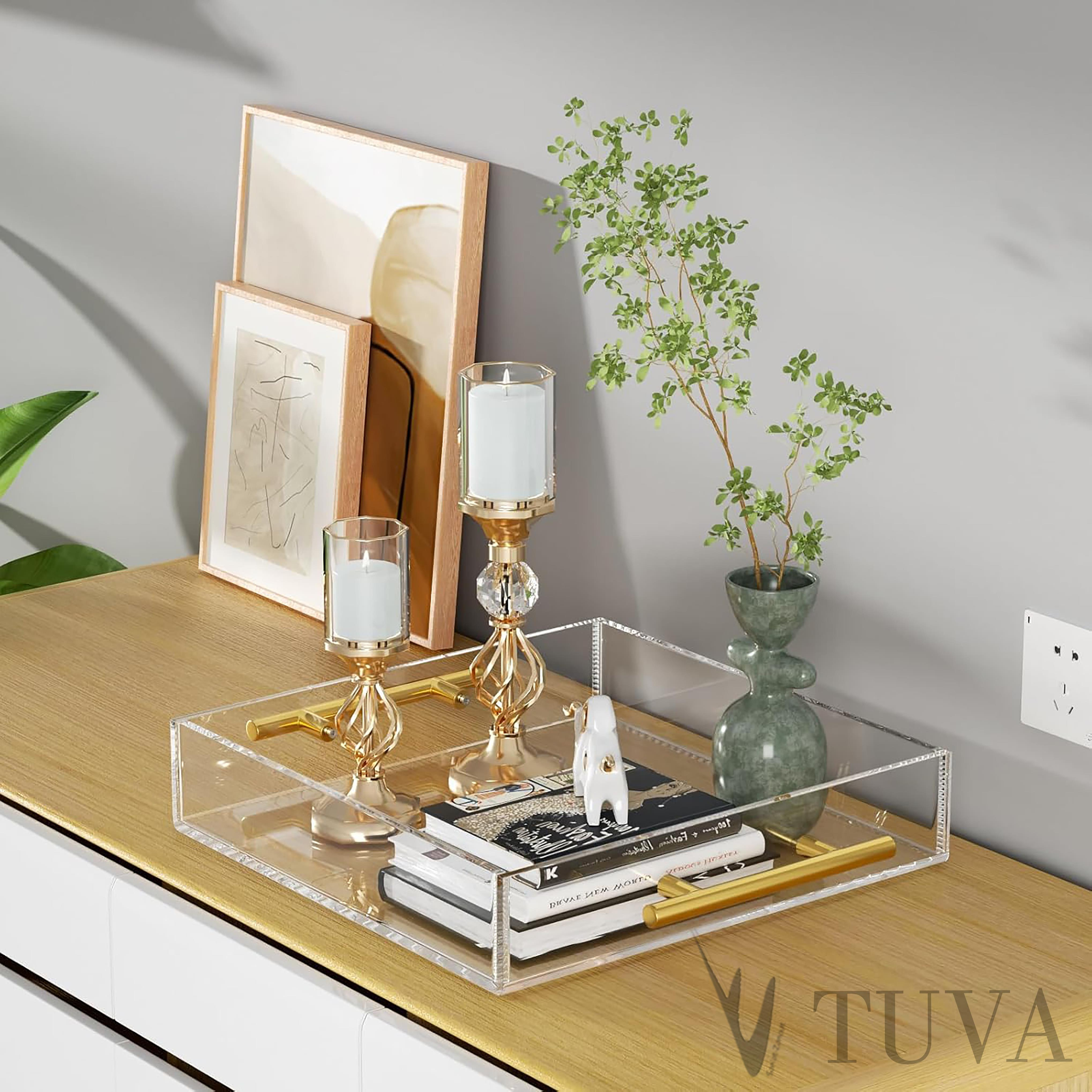Altın Tutmaklı Modern Pleksi Tepsi | Tuva Premium Sunum ve Elit Dekoratif Servis Standı