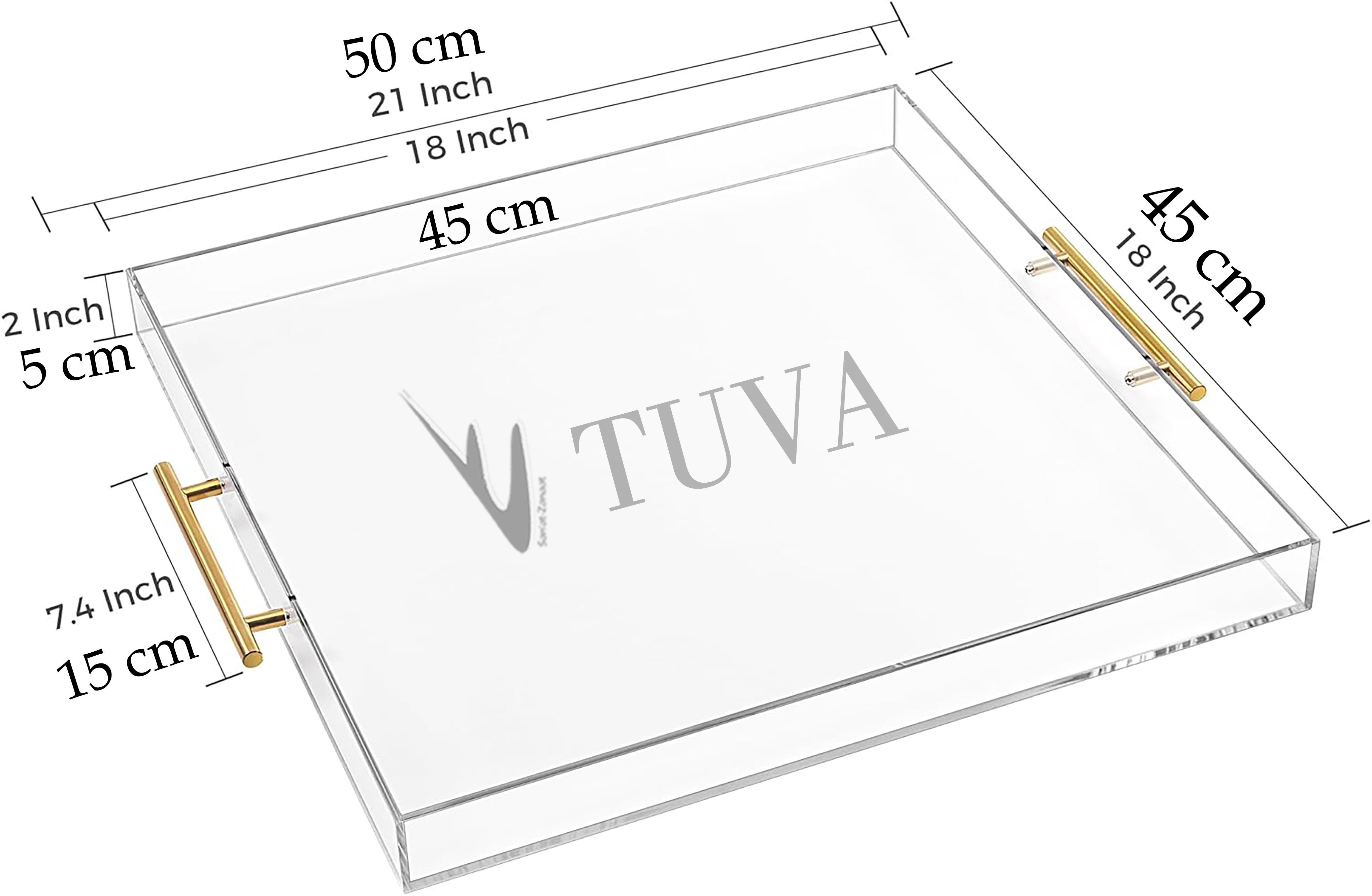 Altın Tutmaklı Modern Pleksi Tepsi | Tuva Premium Sunum ve Elit Dekoratif Servis Standı