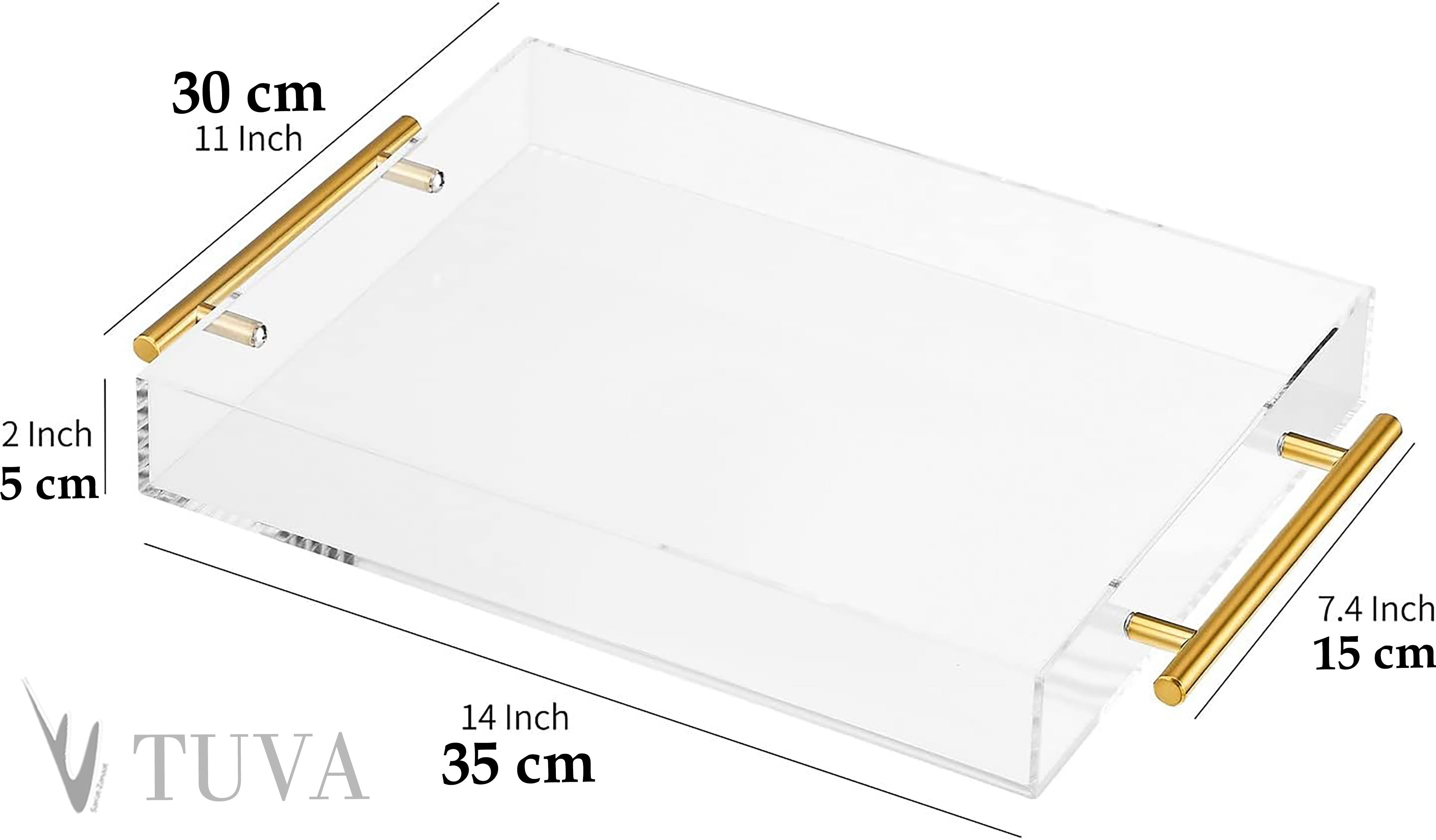 Altın Tutmaklı Modern Pleksi Tepsi | Tuva Premium Sunum ve Elit Dekoratif Servis Standı