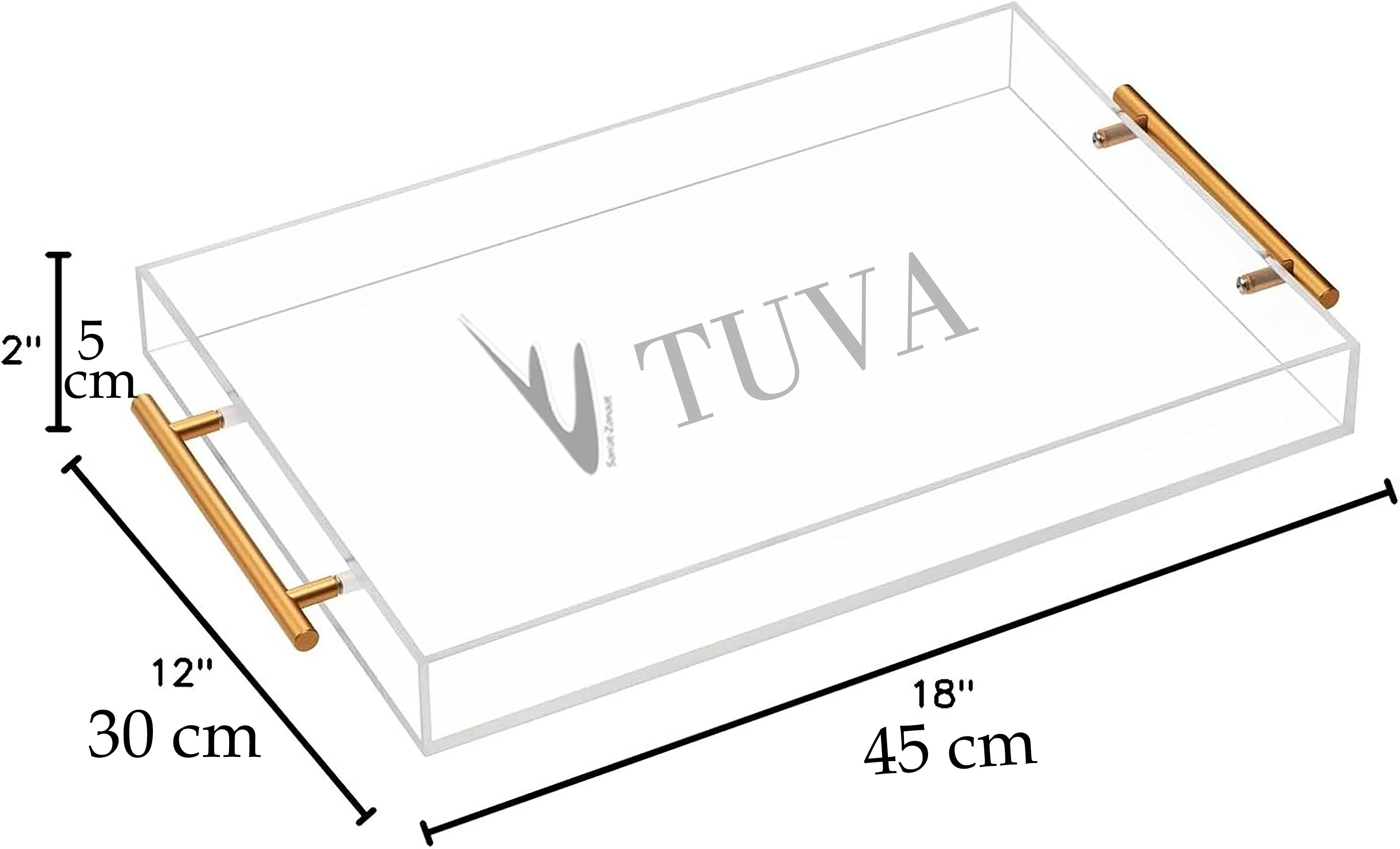 Altın Tutmaklı Modern Pleksi Tepsi | Tuva Premium Sunum ve Elit Dekoratif Servis Standı