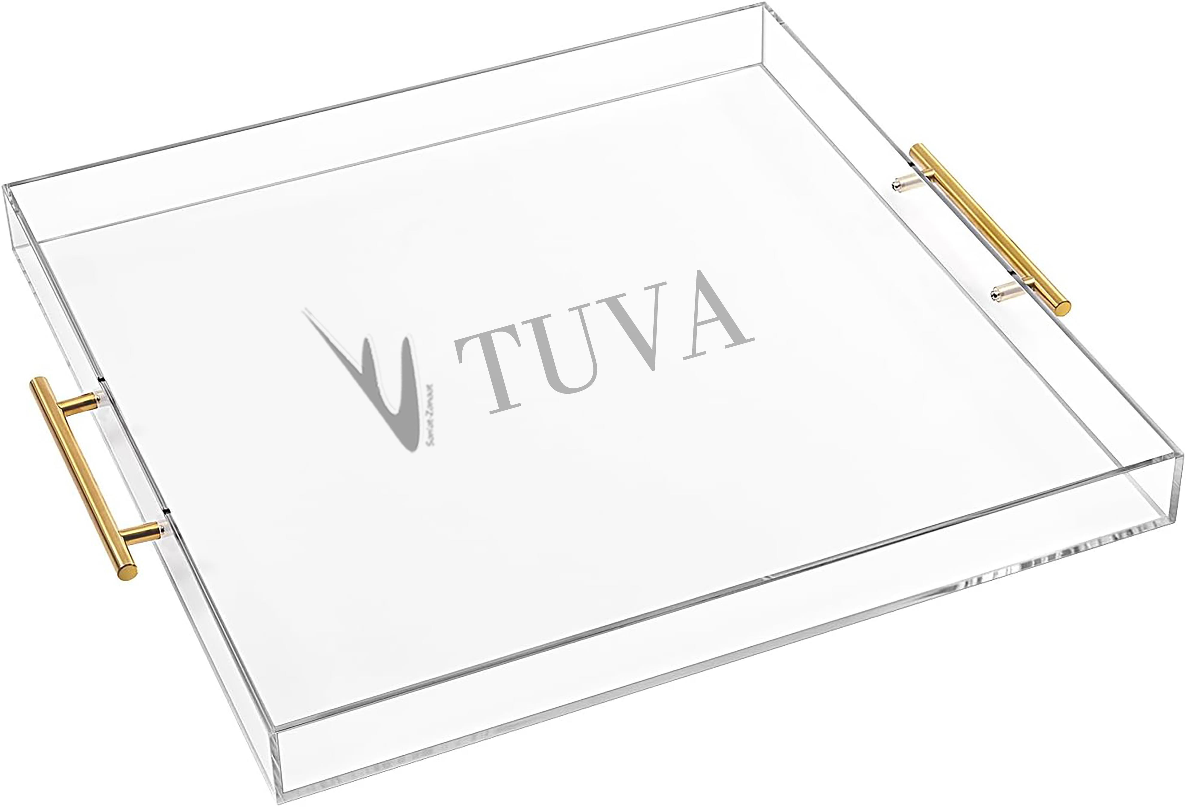 Altın Tutmaklı Modern Pleksi Tepsi | Tuva Premium Sunum ve Elit Dekoratif Servis Standı