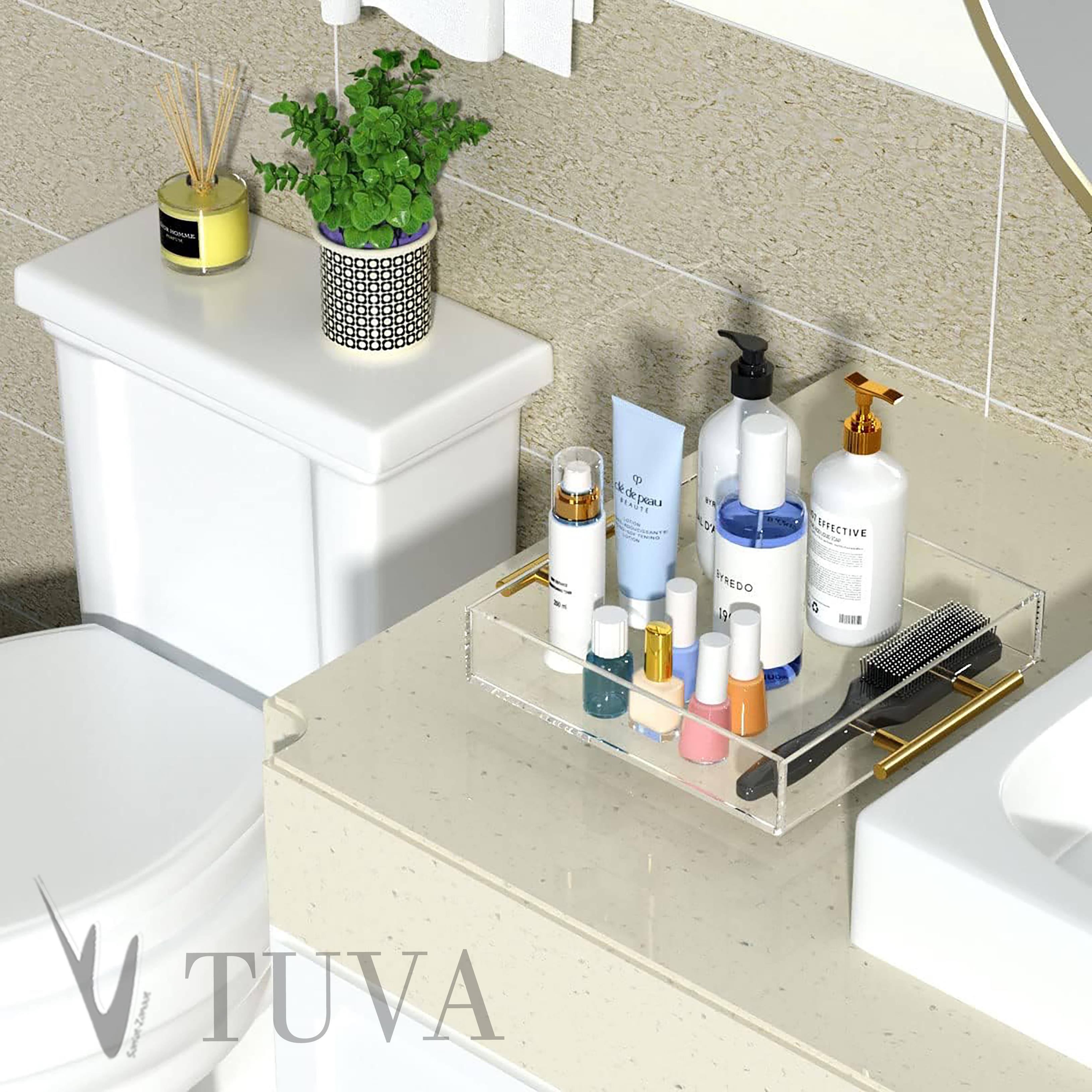 Altın Tutmaklı Modern Pleksi Tepsi | Tuva Premium Sunum ve Elit Dekoratif Servis Standı