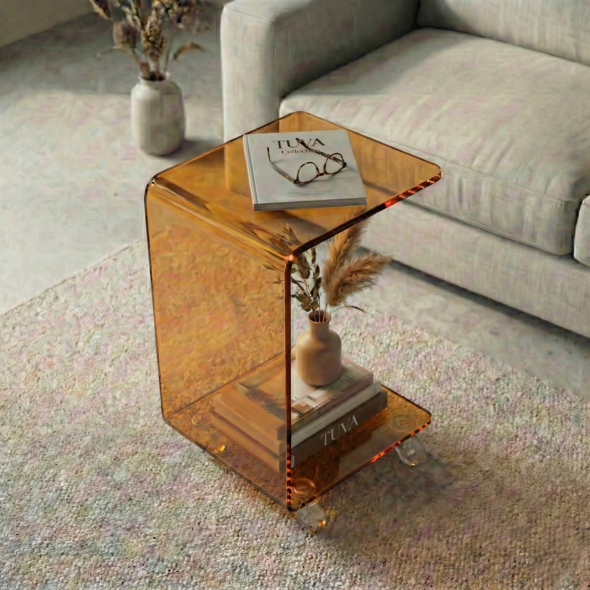 AXIS MOVE | Tekerlekli Modern Şeffaf Pleksi Bükümlü Yan Sehpa | Tuva Yeni Nesil Dekorasyon