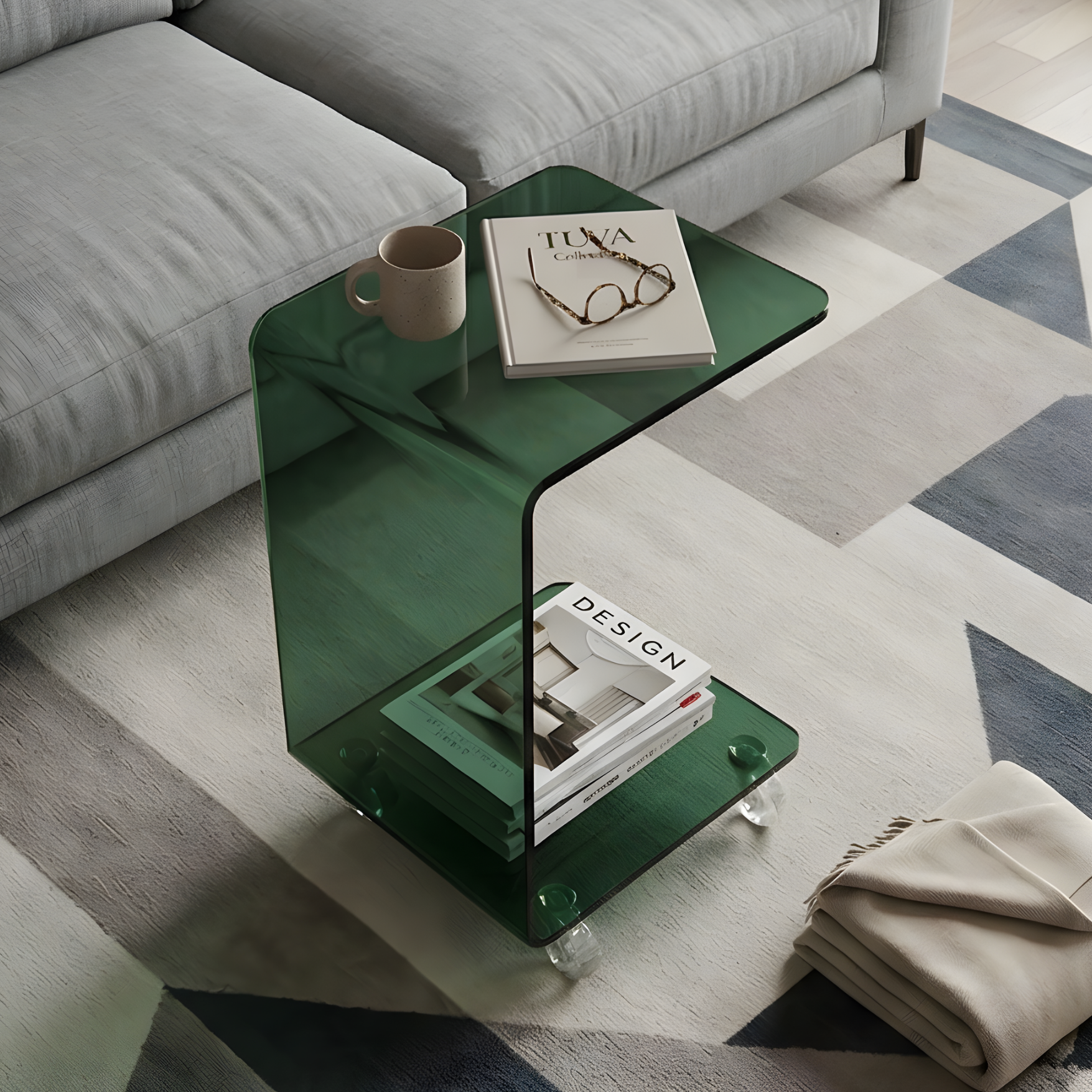 AXIS MOVE | Tekerlekli Modern Şeffaf Pleksi Bükümlü Yan Sehpa | Tuva Yeni Nesil Dekorasyon