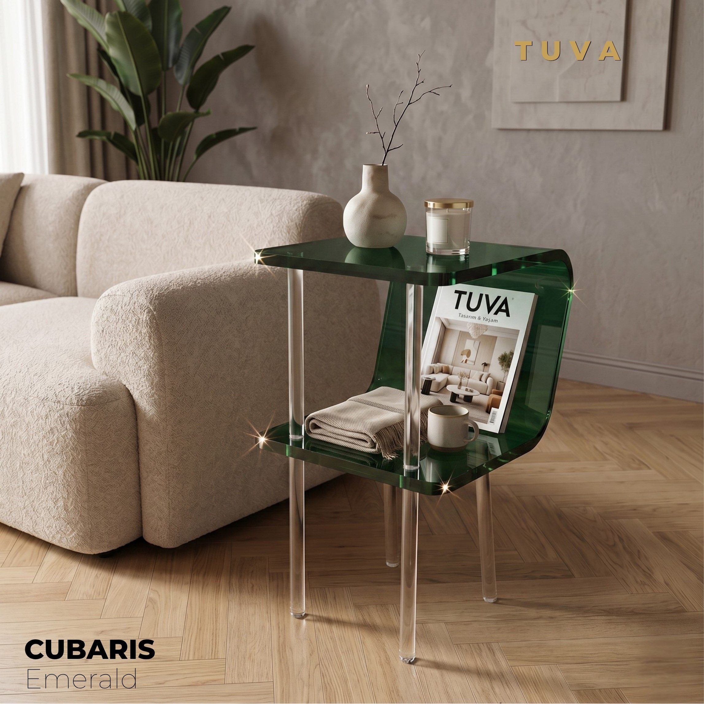 CUBARIS | Premium Akrilik Yan Sehpa | Modern Şeffaf Pleksi Komodin