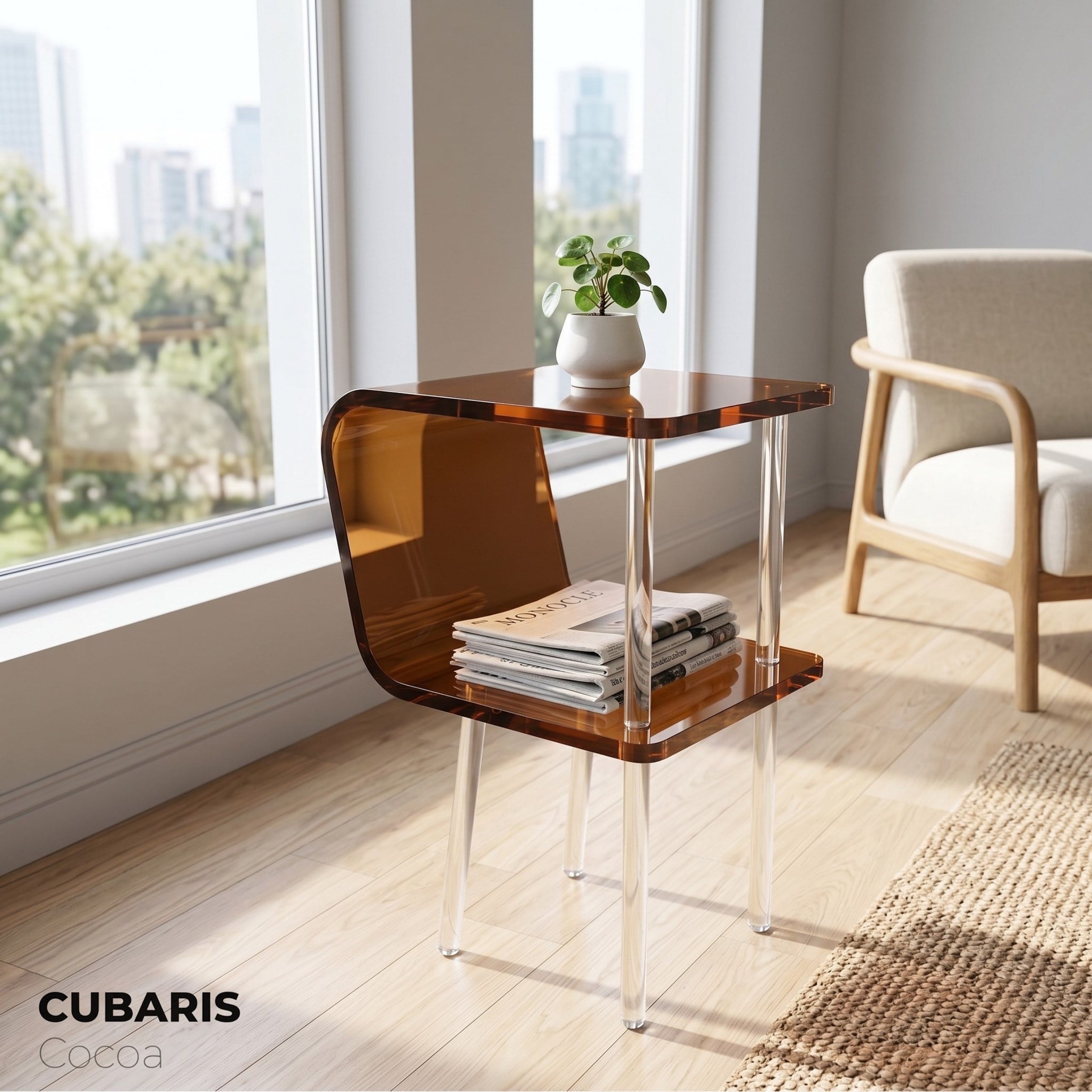 CUBARIS | Premium Akrilik Yan Sehpa | Modern Şeffaf Pleksi Komodin