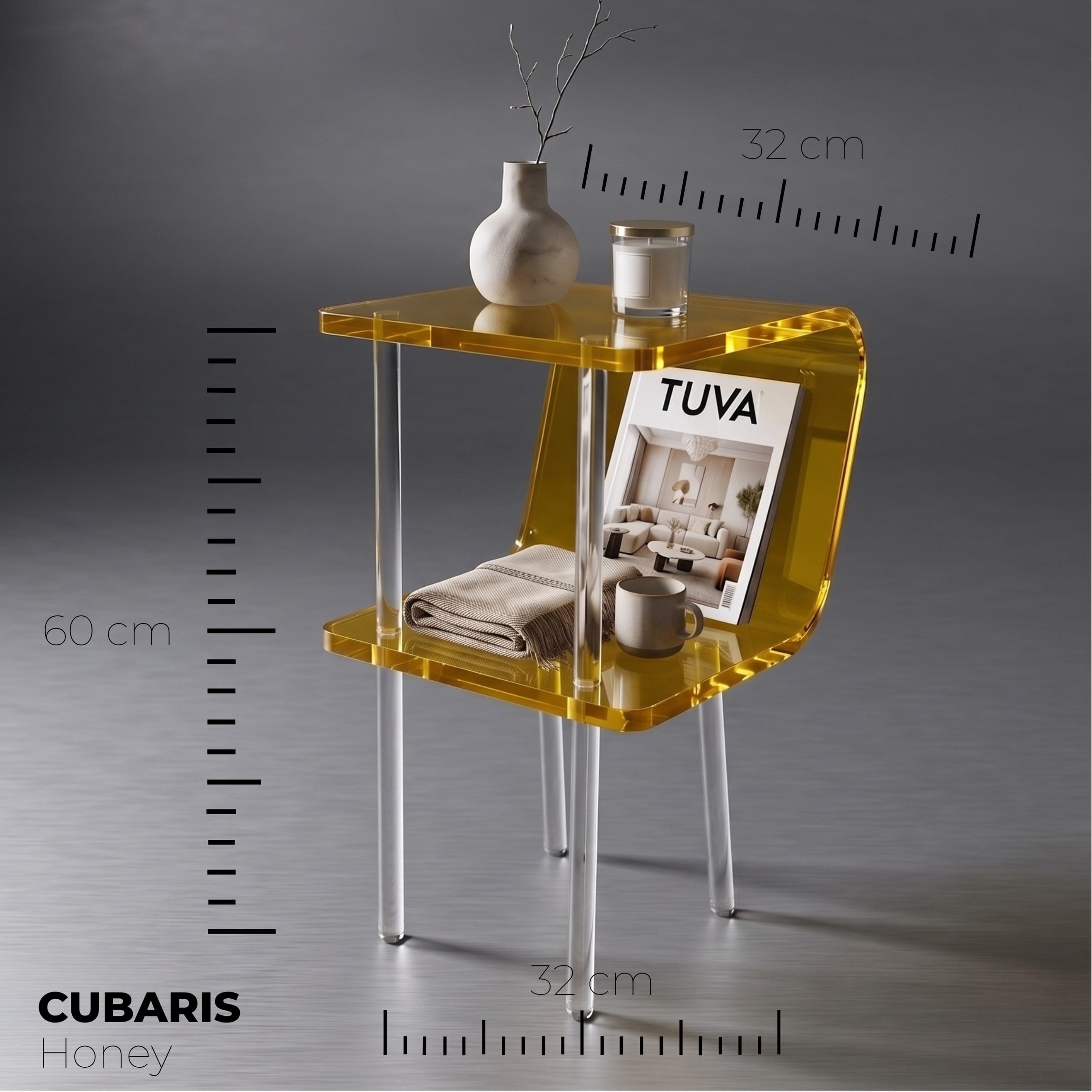 CUBARIS | Premium Akrilik Yan Sehpa | Modern Şeffaf Pleksi Komodin