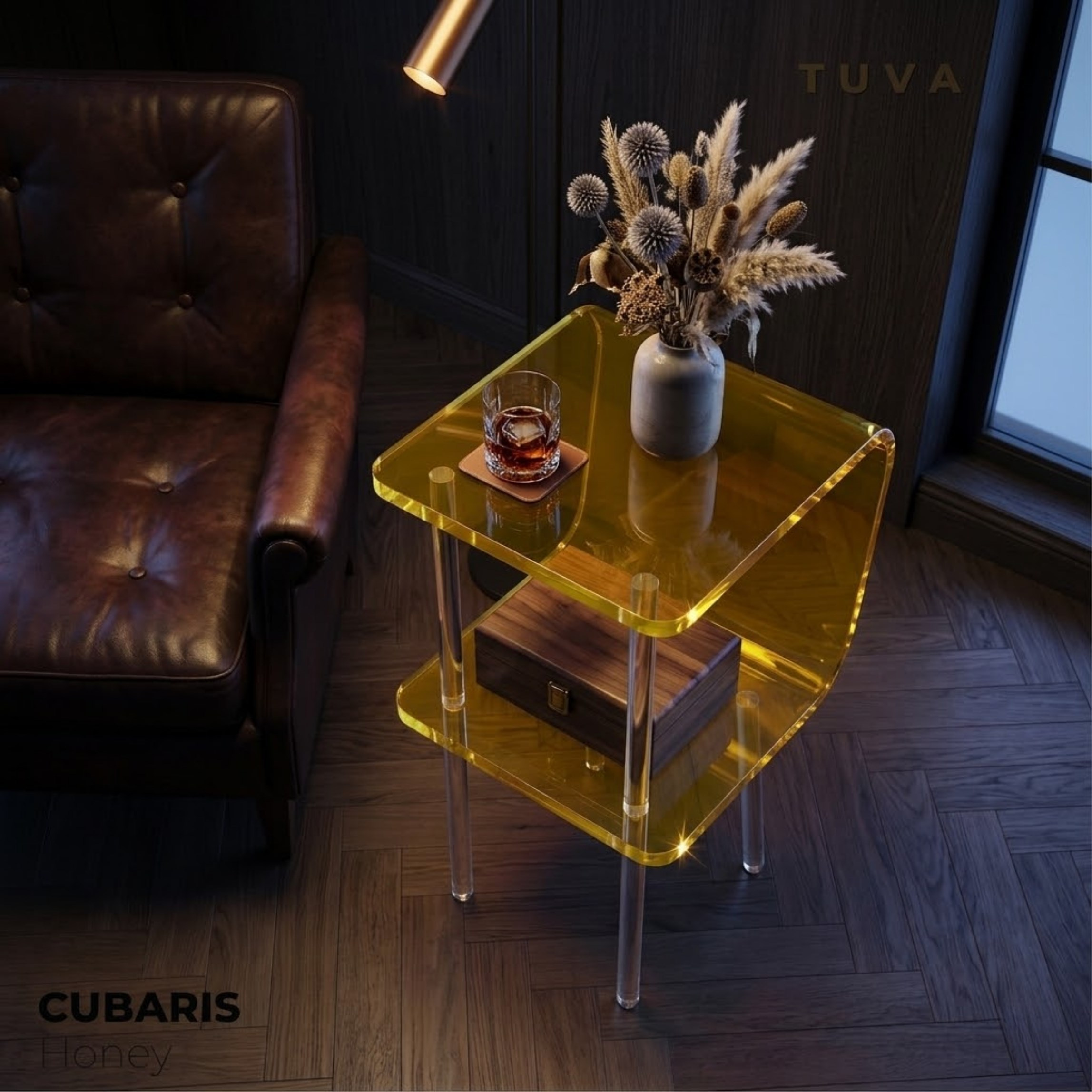 CUBARIS | Premium Akrilik Yan Sehpa | Modern Şeffaf Pleksi Komodin