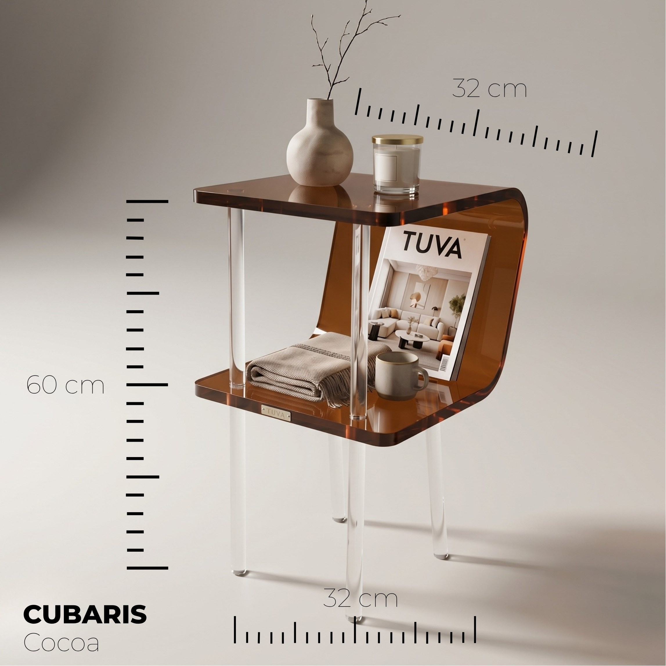 CUBARIS | Premium Akrilik Yan Sehpa | Modern Şeffaf Pleksi Komodin