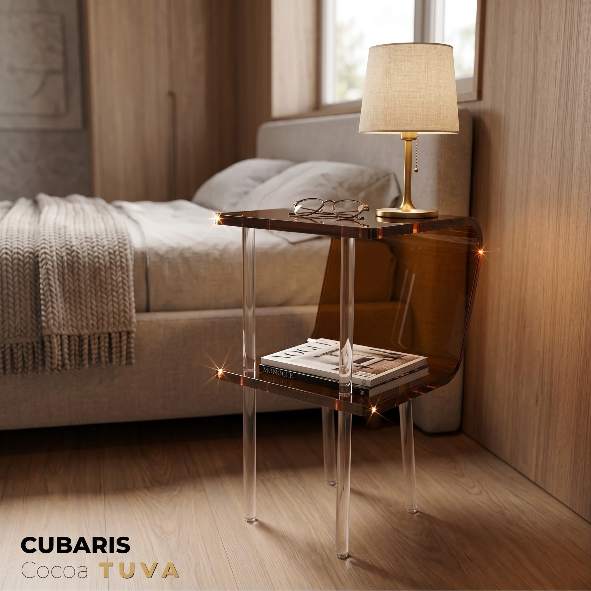 CUBARIS | Premium Akrilik Yan Sehpa | Modern Şeffaf Pleksi Komodin