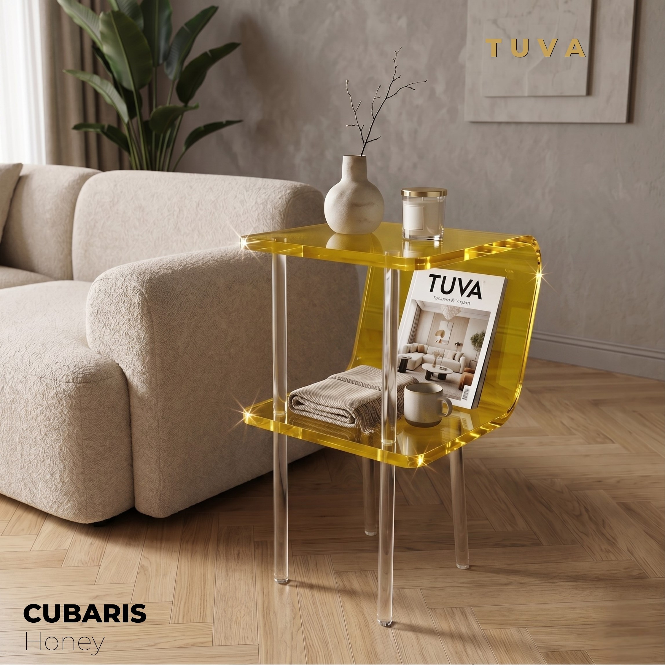 CUBARIS | Premium Akrilik Yan Sehpa | Modern Şeffaf Pleksi Komodin