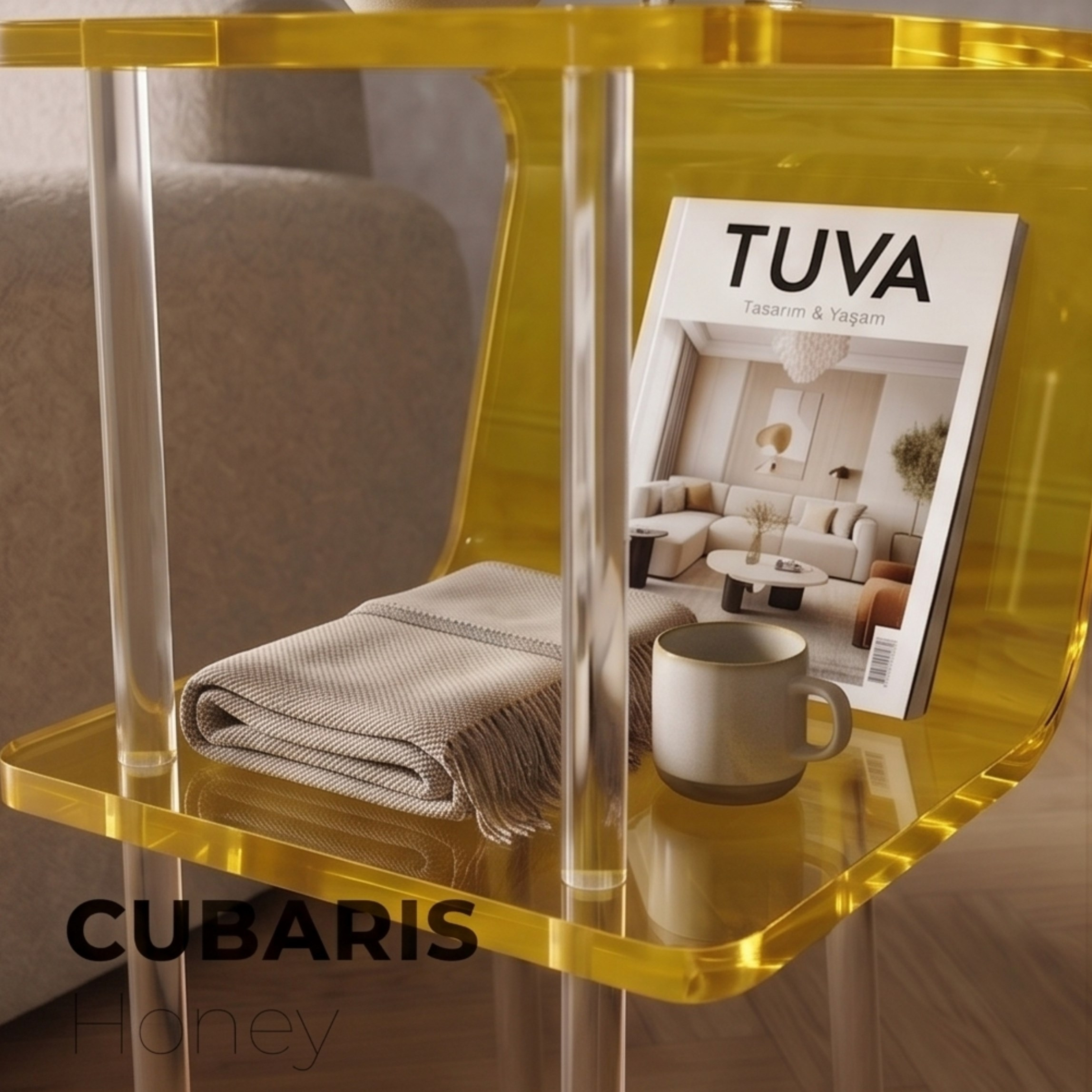 CUBARIS | Premium Akrilik Yan Sehpa | Modern Şeffaf Pleksi Komodin
