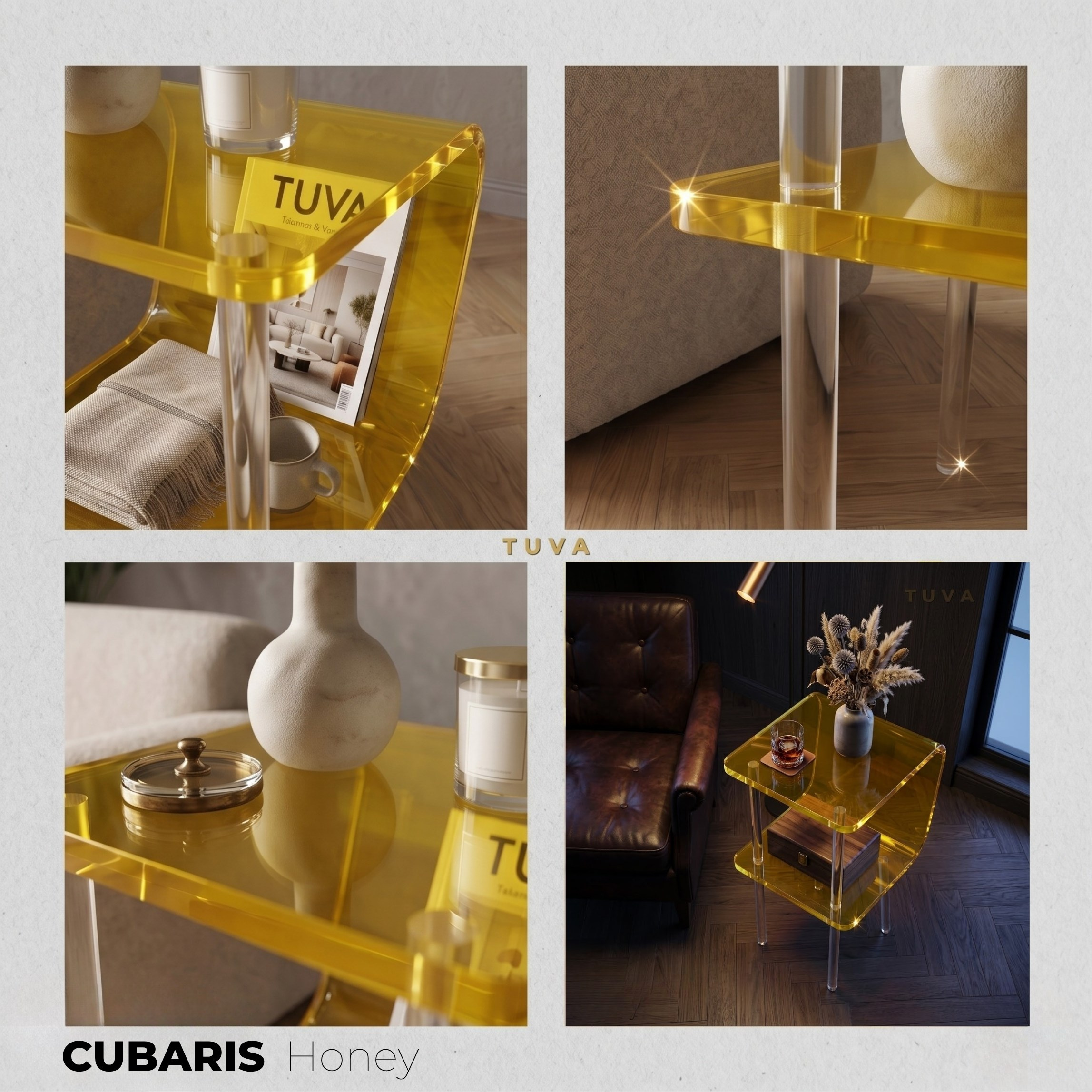 CUBARIS | Premium Akrilik Yan Sehpa | Modern Şeffaf Pleksi Komodin