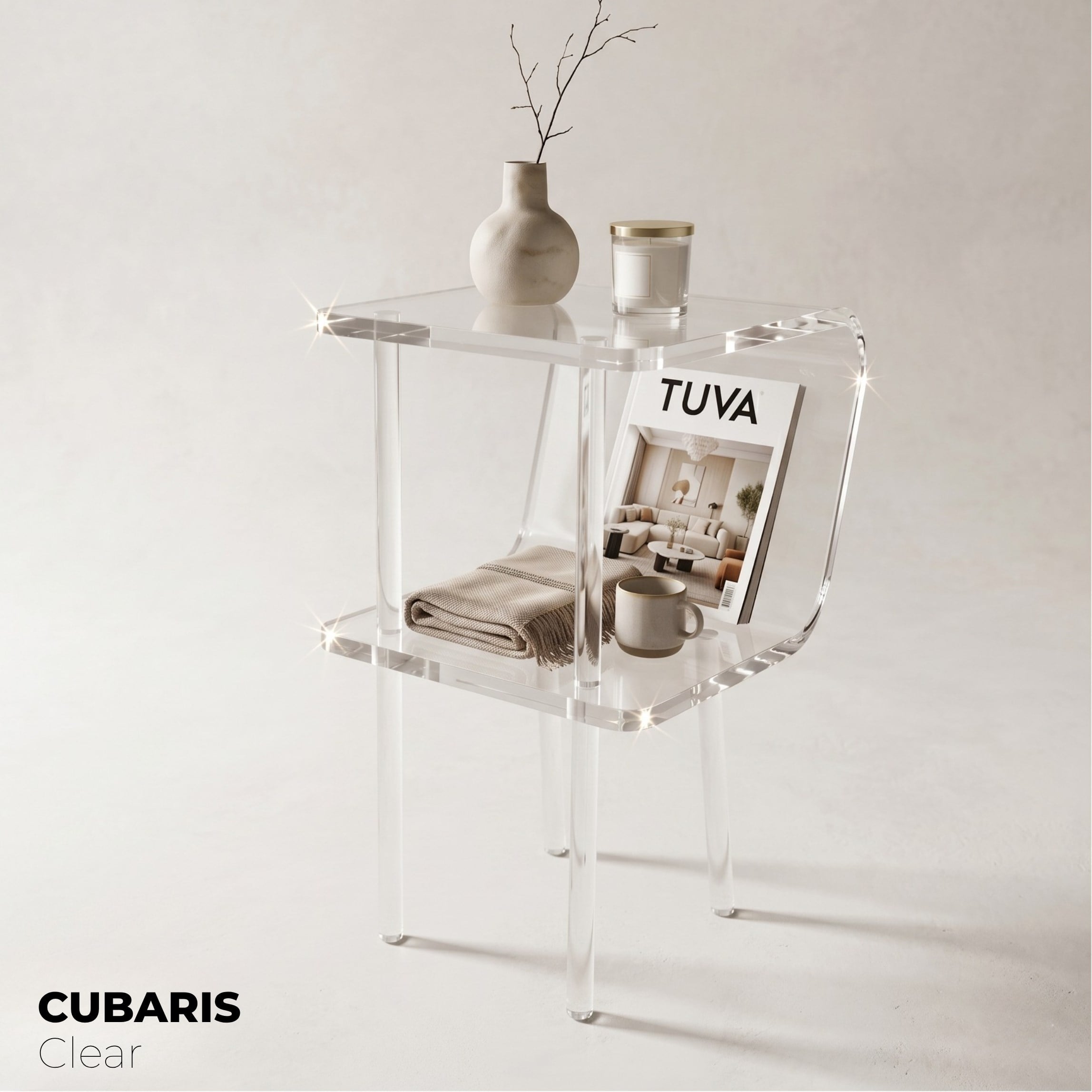 CUBARIS | Premium Akrilik Yan Sehpa | Modern Şeffaf Pleksi Komodin