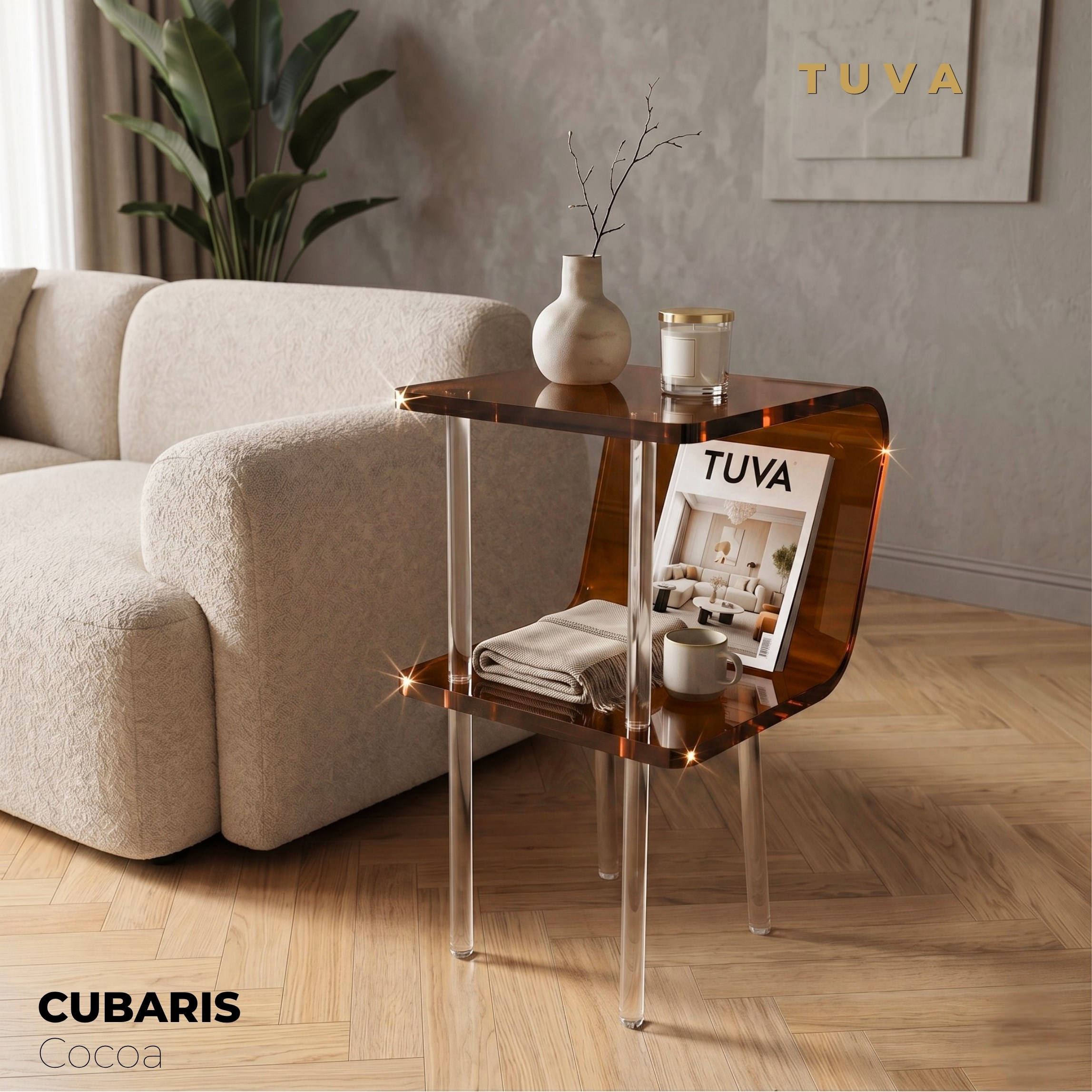CUBARIS | Premium Akrilik Yan Sehpa | Modern Şeffaf Pleksi Komodin