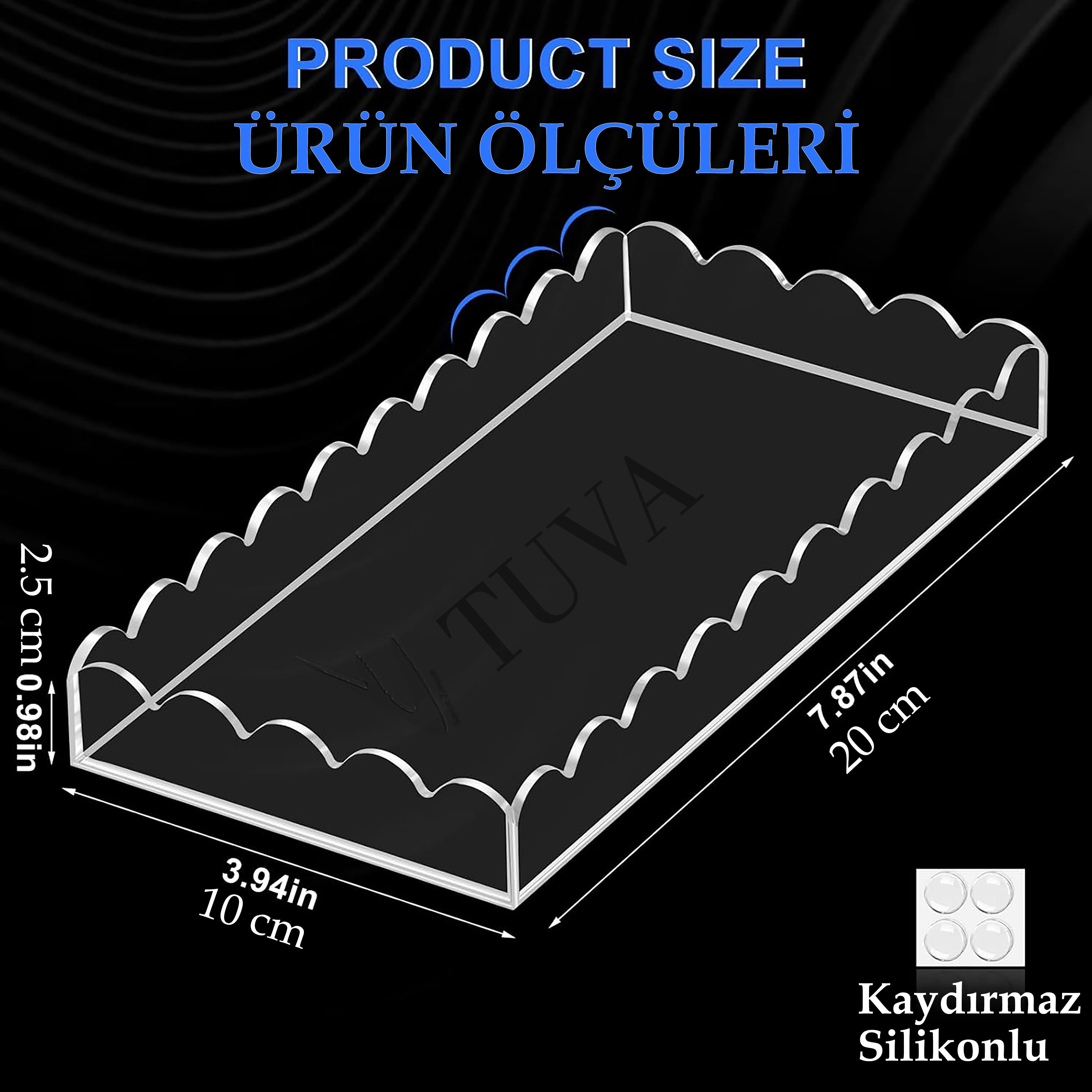 Dalgalı Kenar Minimalist Tasarımlı Şeffaf Pleksi Dekoratif Tepsi | Tuva Modern Masaüstü Organizer