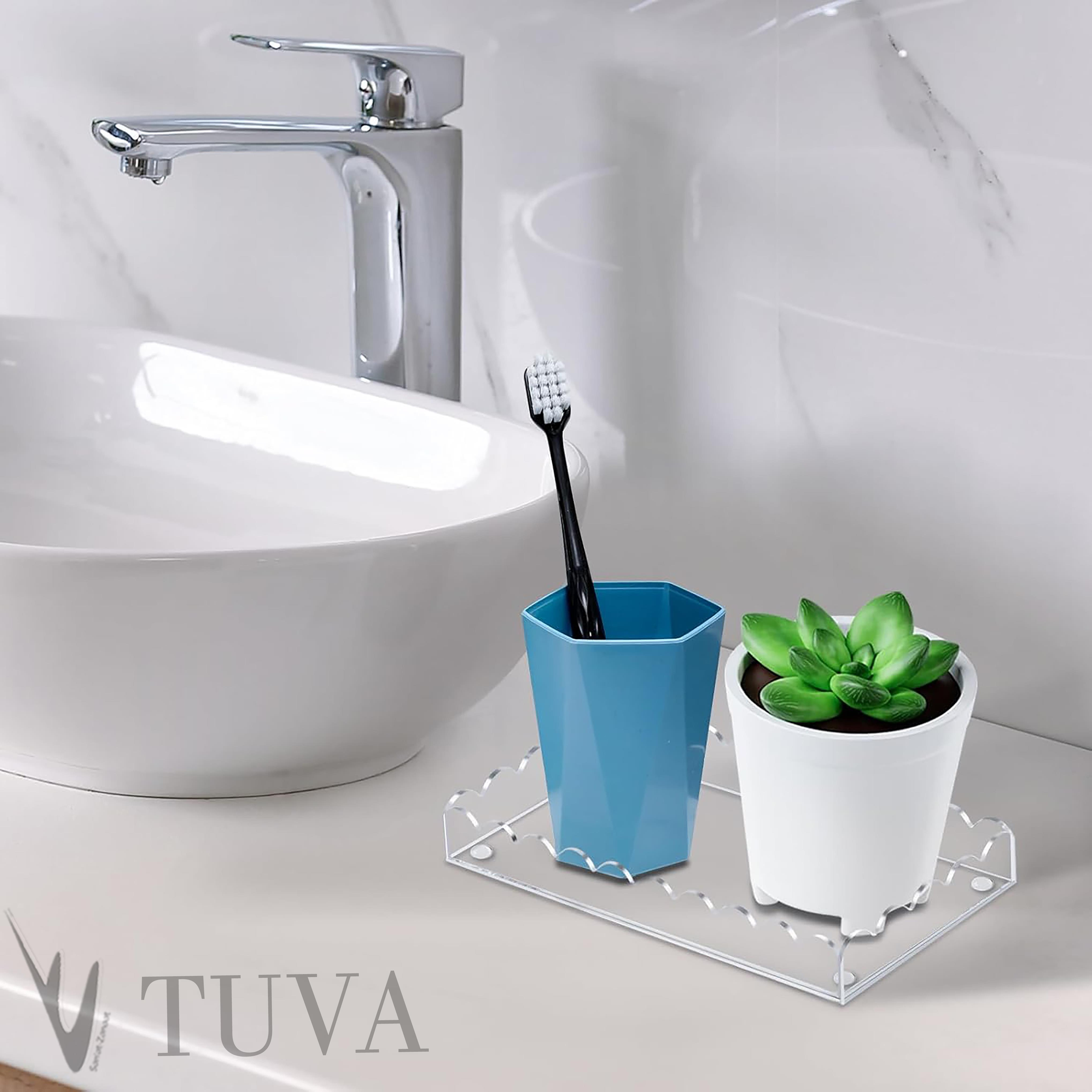 Dalgalı Kenar Minimalist Tasarımlı Şeffaf Pleksi Dekoratif Tepsi | Tuva Modern Masaüstü Organizer