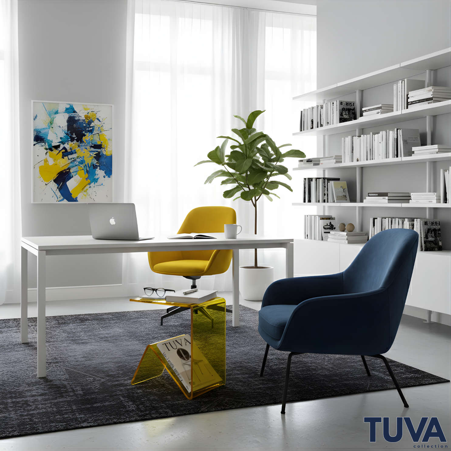 Elan – Tek Parça Bükümlü Şeffaf Akrilik Modern Sehpa | Çarpraz Dengeli Avangard Tasarım | Tuva Premium Mobilya