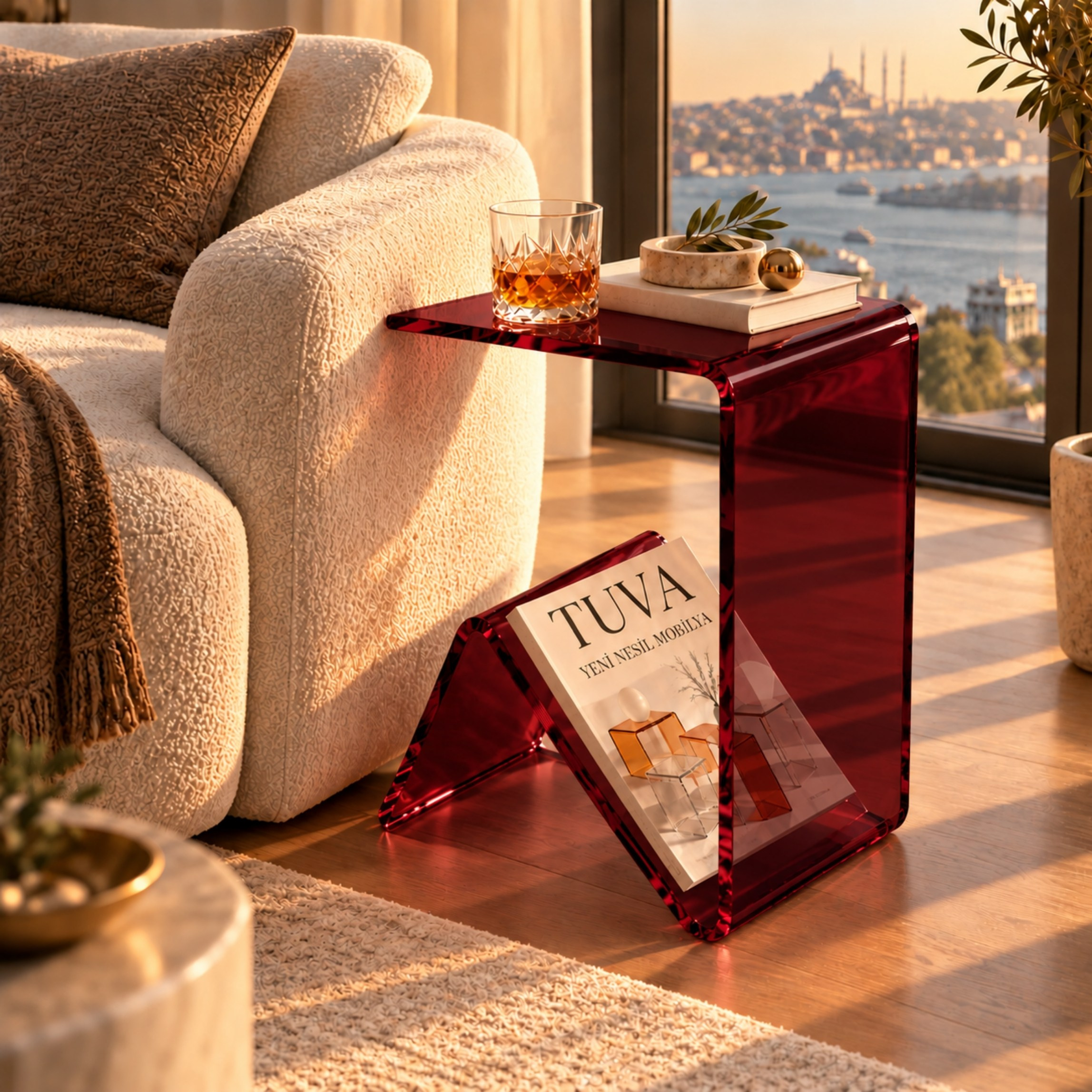 Elan | Tek Parça Bükümlü Şeffaf Akrilik Modern Sehpa | TUVA Collection