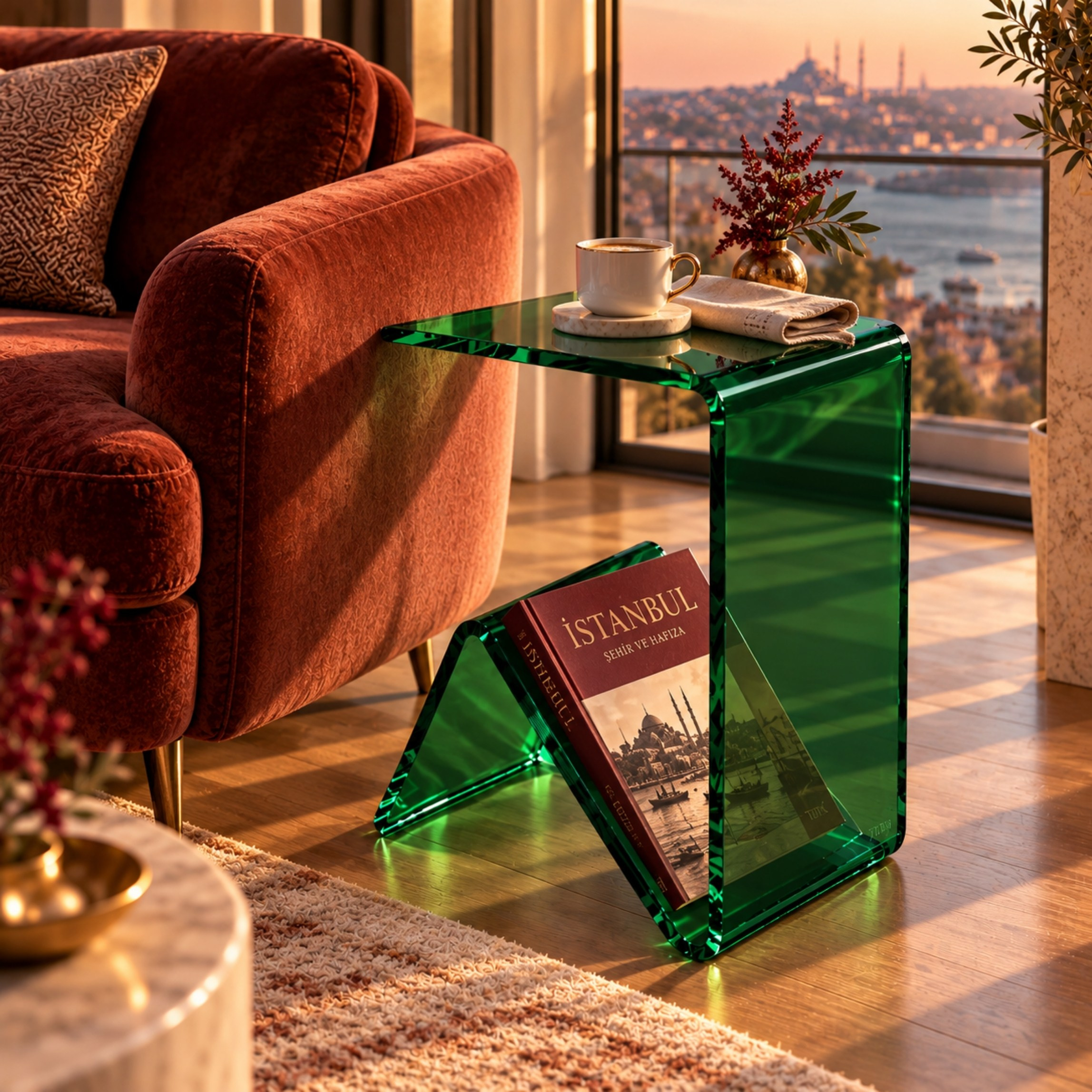Elan | Tek Parça Bükümlü Şeffaf Akrilik Modern Sehpa | TUVA Collection