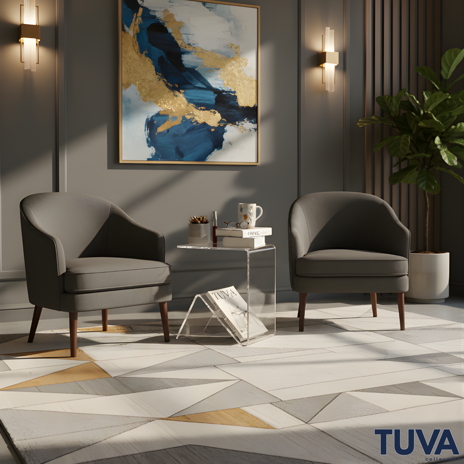Elan – Tek Parça Bükümlü Şeffaf Akrilik Modern Sehpa | Çarpraz Dengeli Avangard Tasarım | Tuva Premium Mobilya