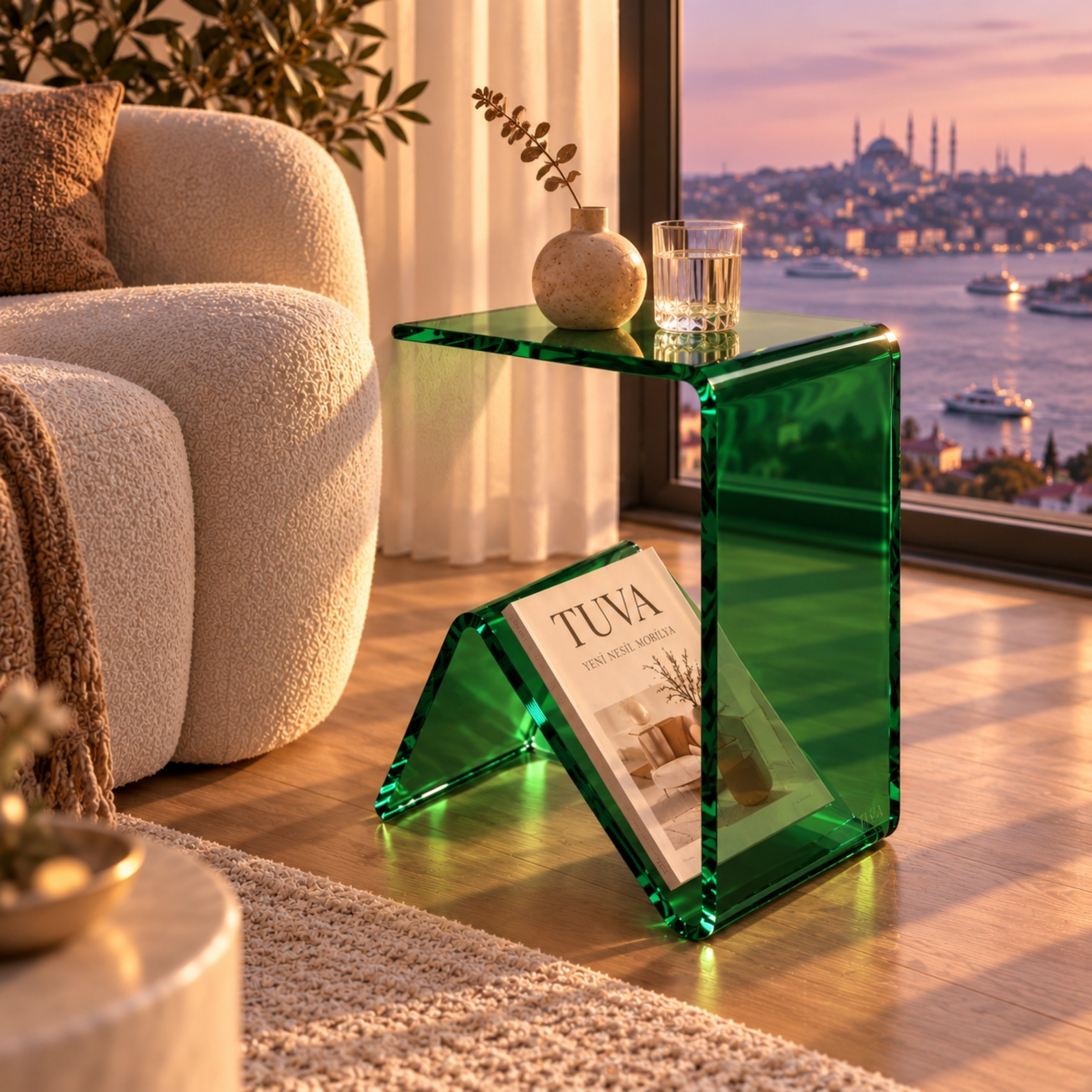 Elan | Tek Parça Bükümlü Şeffaf Akrilik Modern Sehpa | TUVA Collection