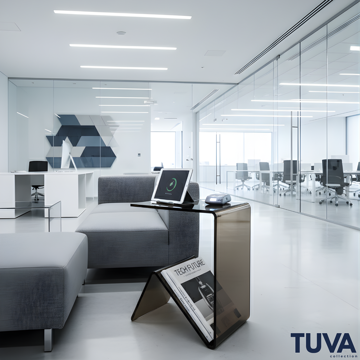 Elan – Tek Parça Bükümlü Şeffaf Akrilik Modern Sehpa | Çarpraz Dengeli Avangard Tasarım | Tuva Premium Mobilya