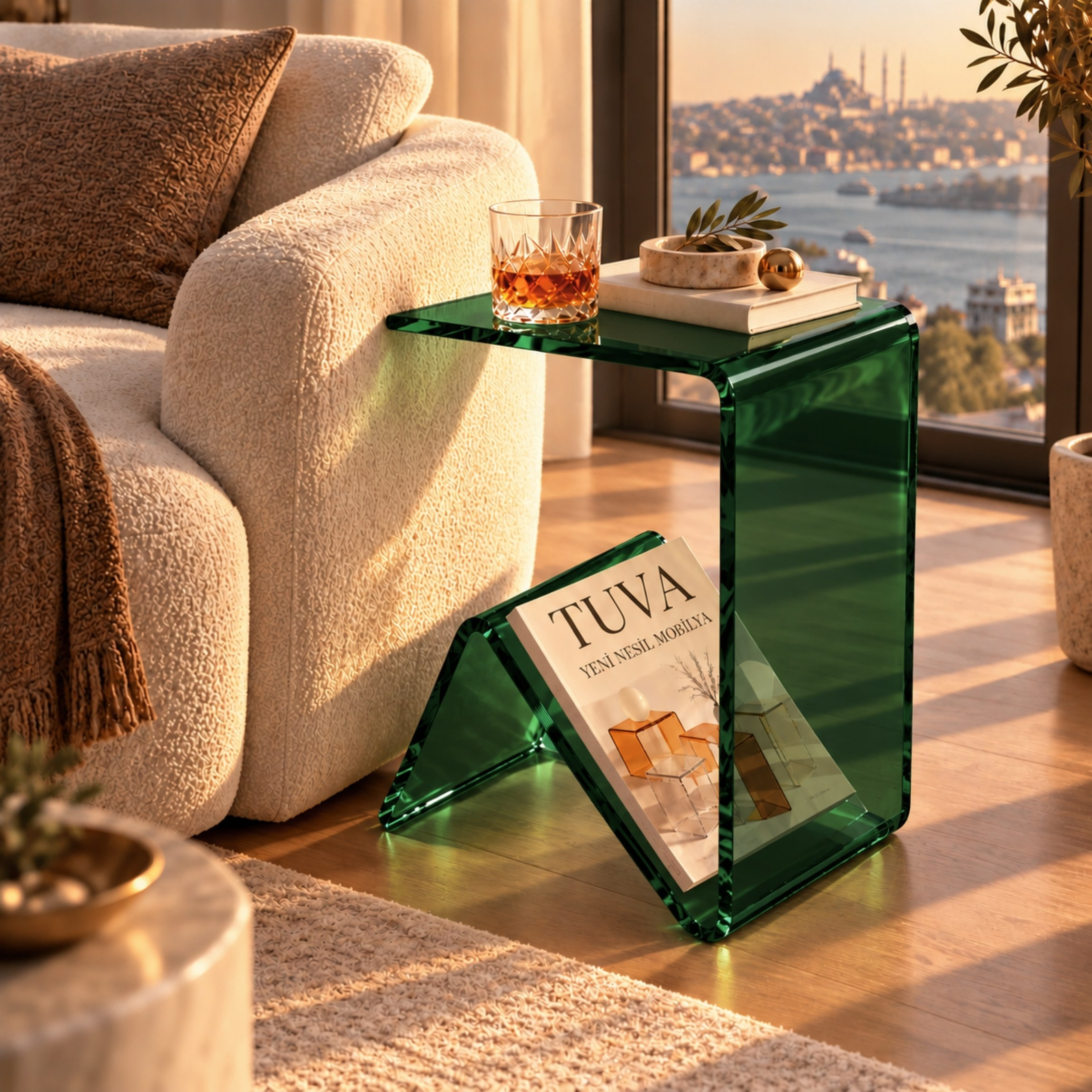 Elan | Tek Parça Bükümlü Şeffaf Akrilik Modern Sehpa | TUVA Collection