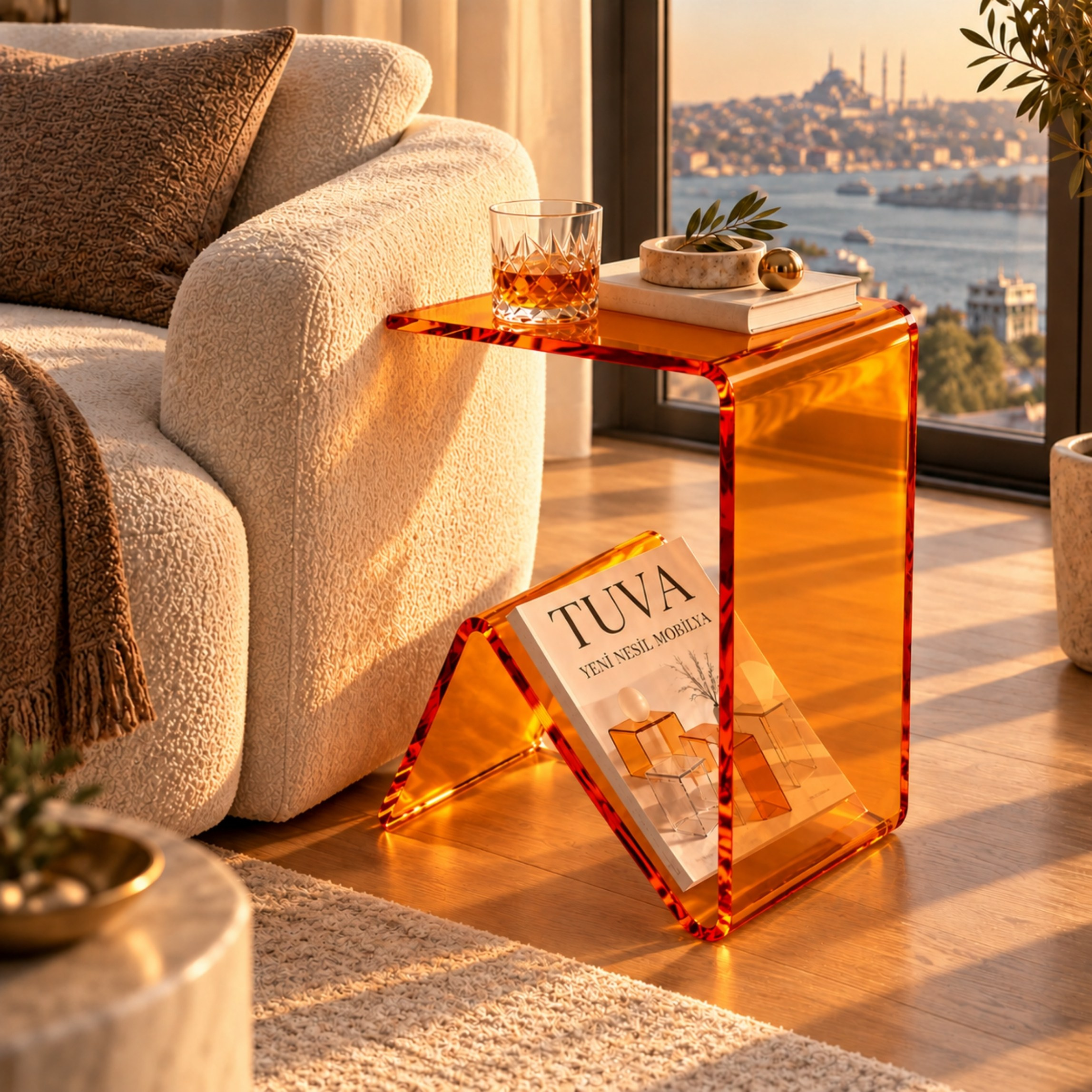 Elan | Tek Parça Bükümlü Şeffaf Akrilik Modern Sehpa | TUVA Collection