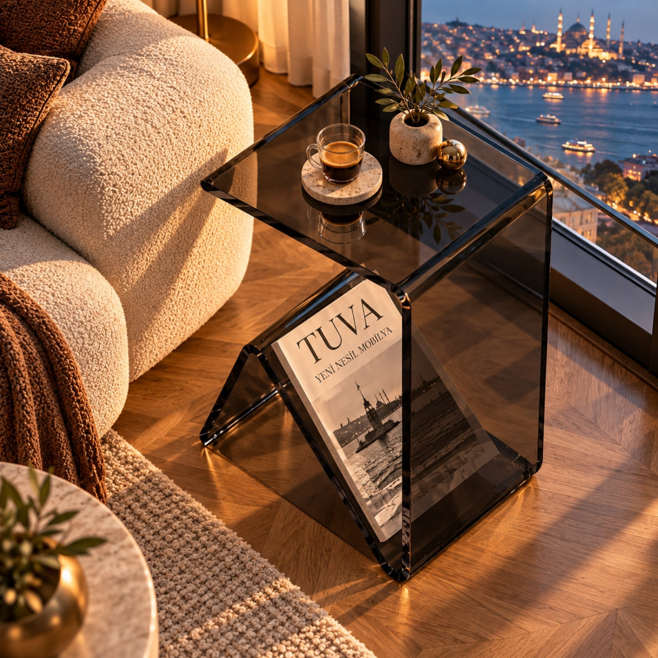 Elan | Tek Parça Bükümlü Şeffaf Akrilik Modern Sehpa | TUVA Collection
