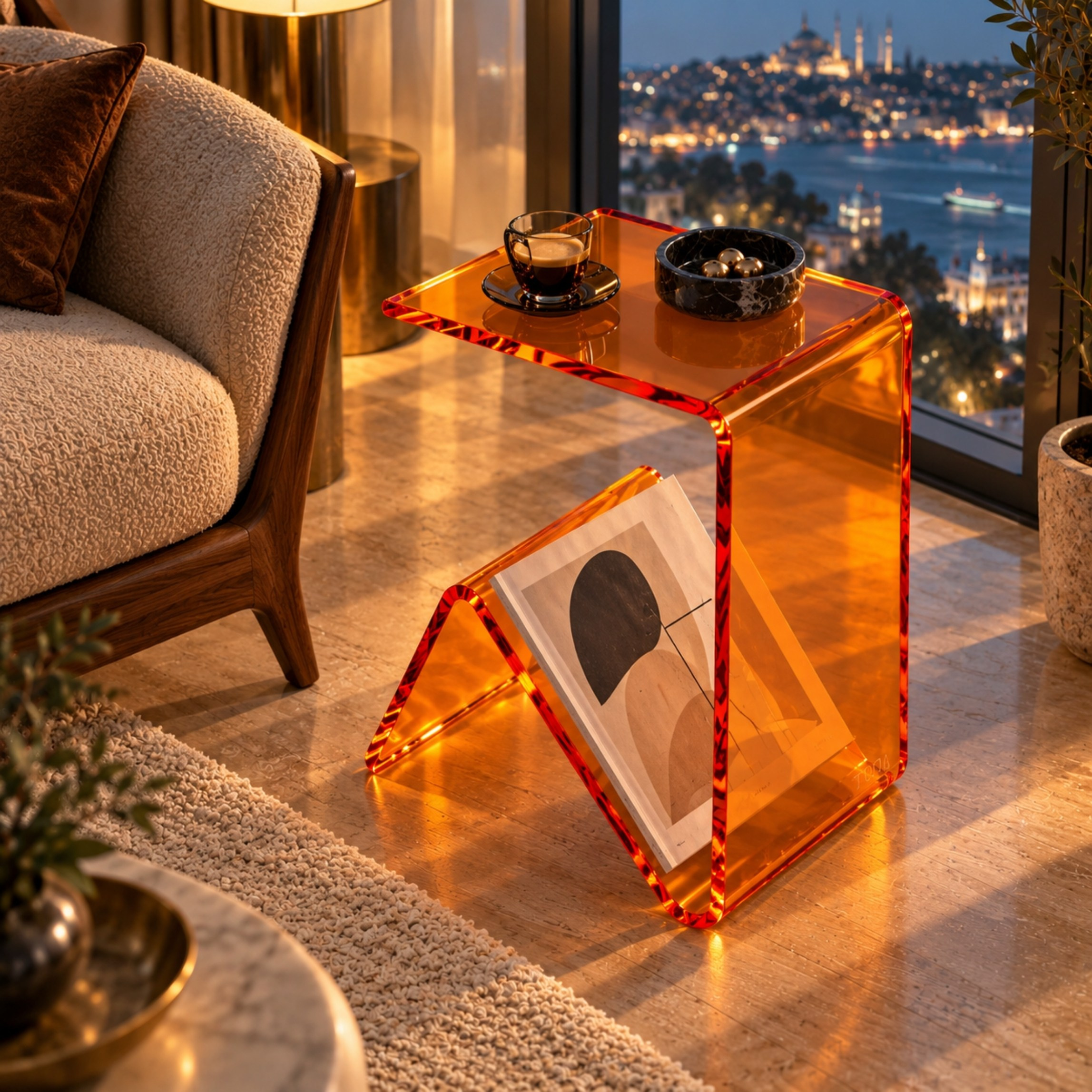 Elan | Tek Parça Bükümlü Şeffaf Akrilik Modern Sehpa | TUVA Collection