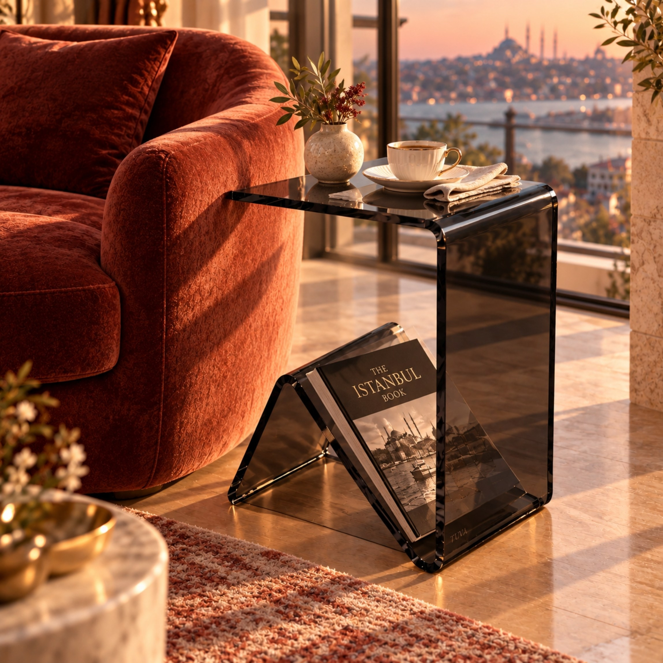 Elan | Tek Parça Bükümlü Şeffaf Akrilik Modern Sehpa | TUVA Collection