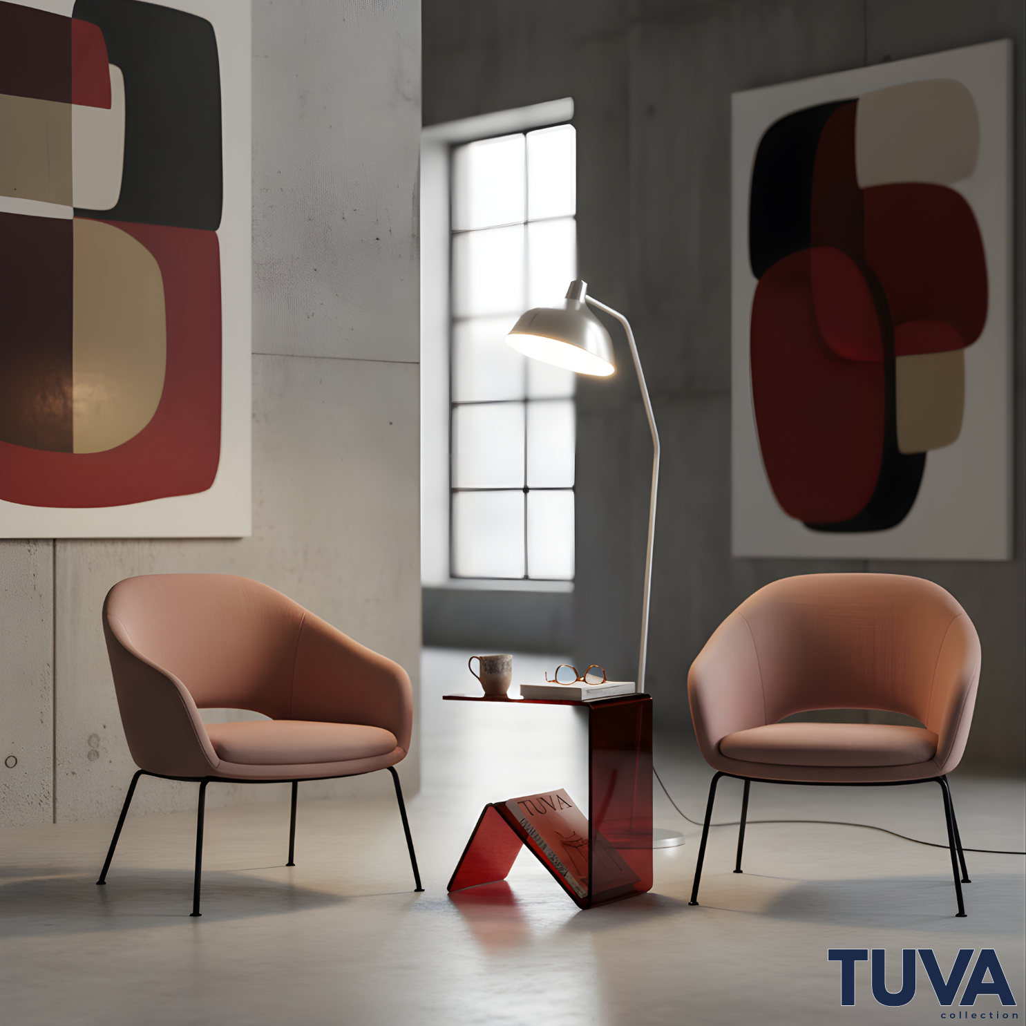 Elan – Tek Parça Bükümlü Şeffaf Akrilik Modern Sehpa | Çarpraz Dengeli Avangard Tasarım | Tuva Premium Mobilya