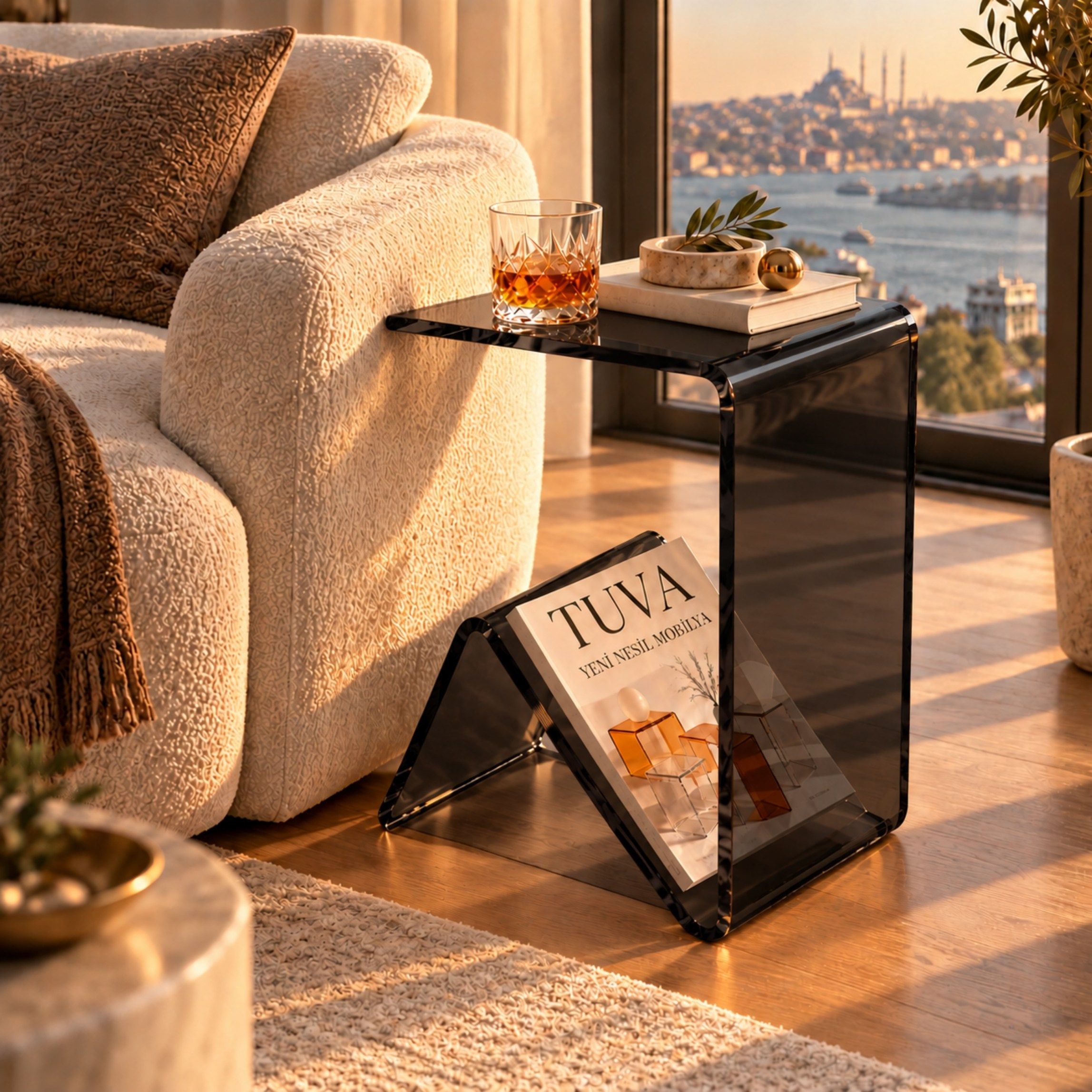 Elan | Tek Parça Bükümlü Şeffaf Akrilik Modern Sehpa | TUVA Collection