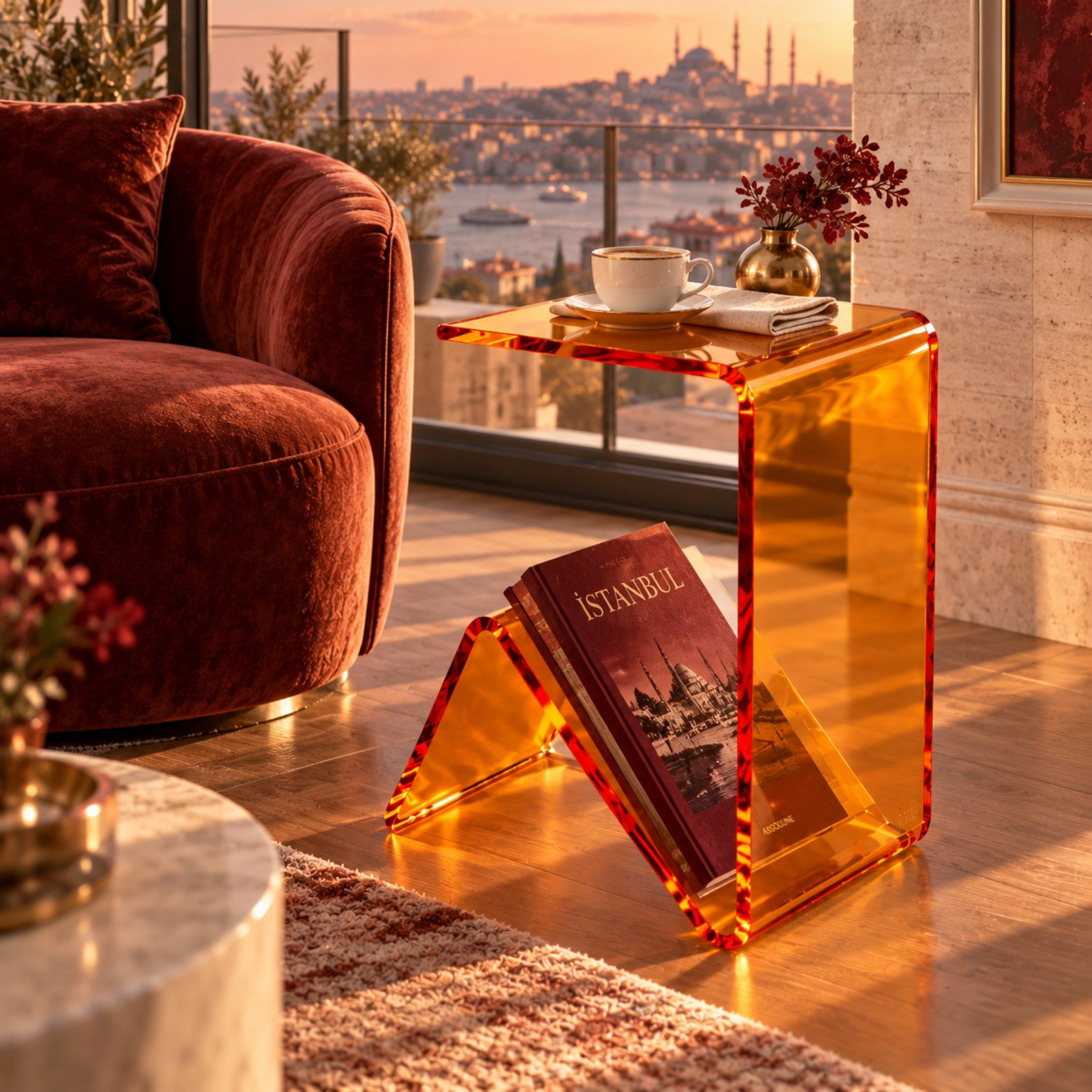 Elan | Tek Parça Bükümlü Şeffaf Akrilik Modern Sehpa | TUVA Collection
