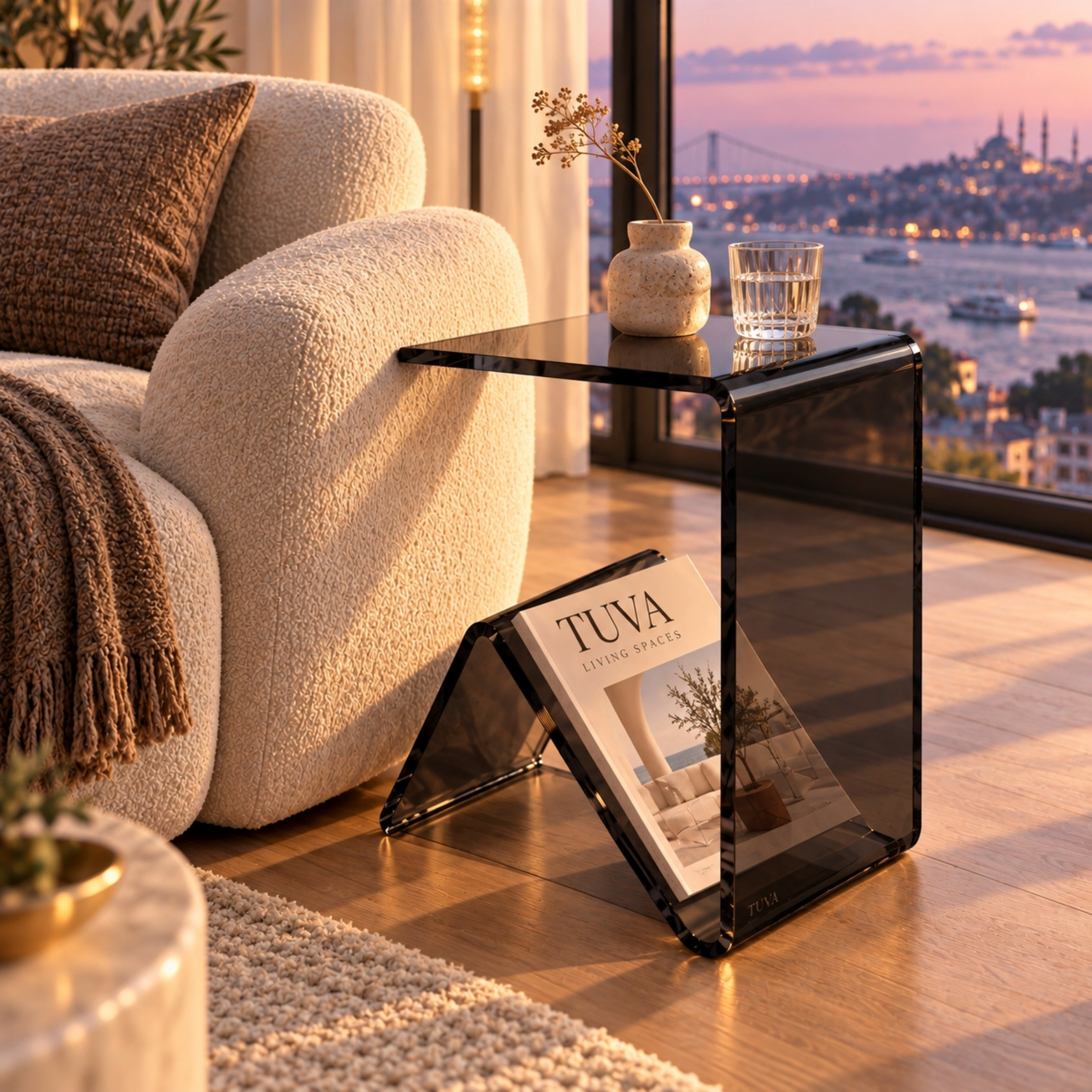 Elan | Tek Parça Bükümlü Şeffaf Akrilik Modern Sehpa | TUVA Collection