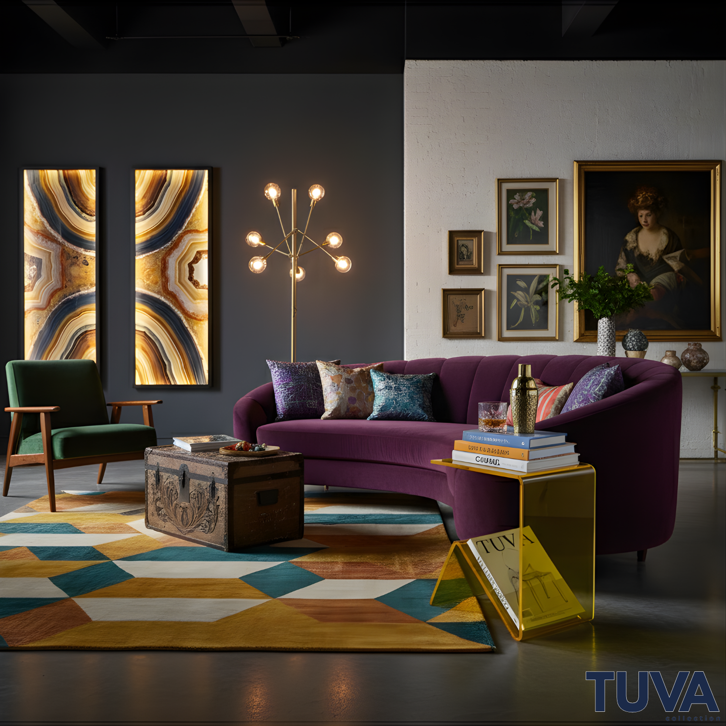 Elan – Tek Parça Bükümlü Şeffaf Akrilik Modern Sehpa | Çarpraz Dengeli Avangard Tasarım | Tuva Premium Mobilya