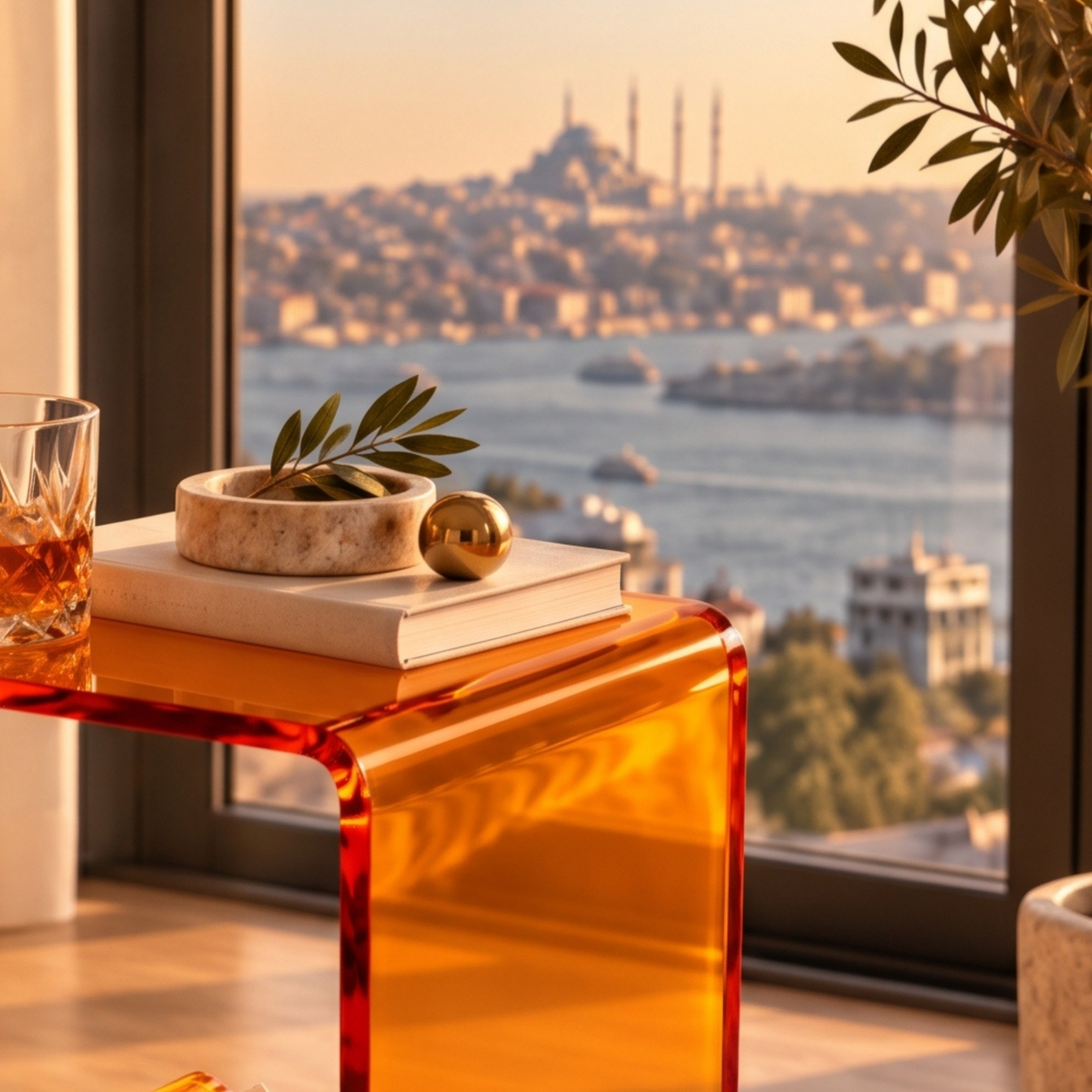 Elan | Tek Parça Bükümlü Şeffaf Akrilik Modern Sehpa | TUVA Collection