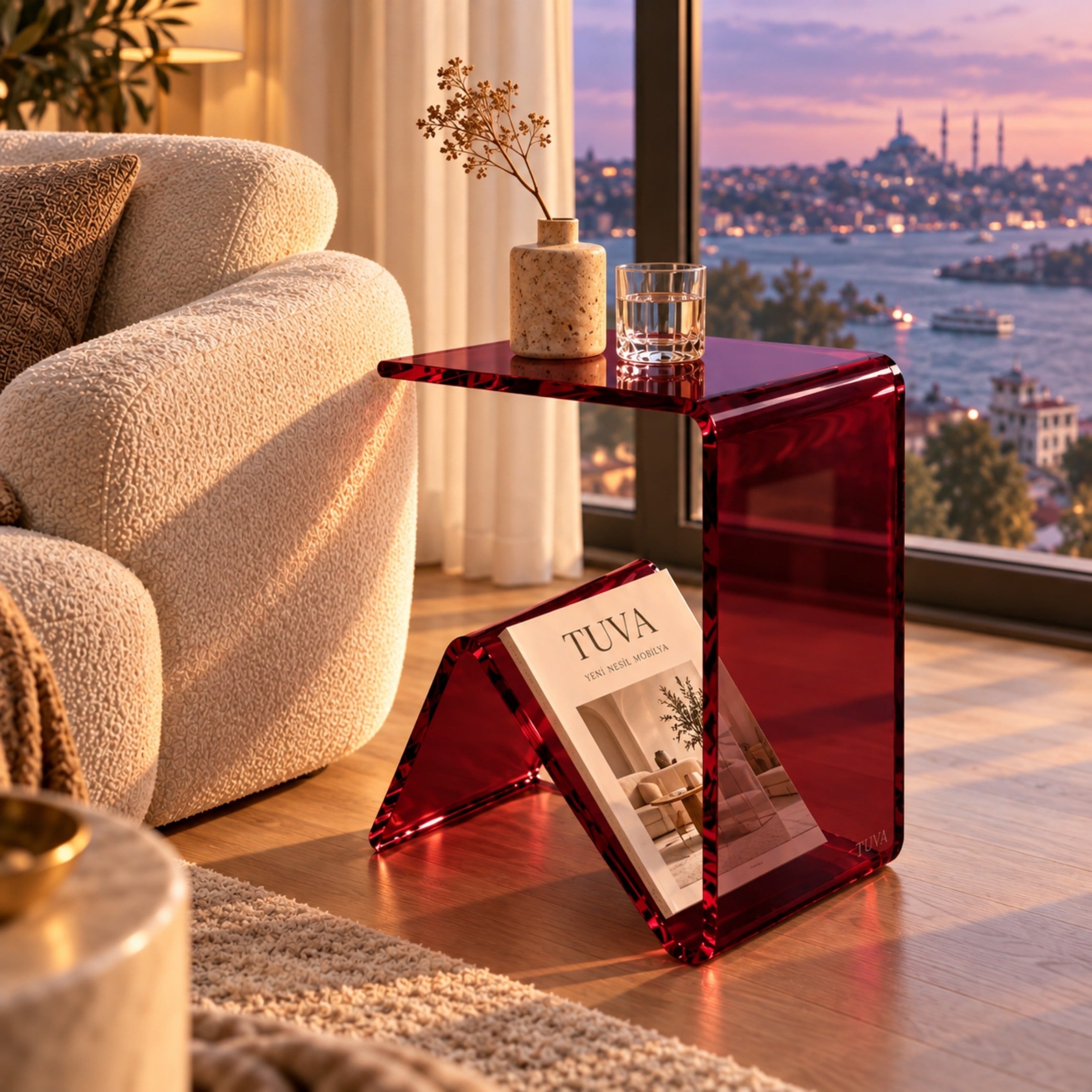 Elan | Tek Parça Bükümlü Şeffaf Akrilik Modern Sehpa | TUVA Collection